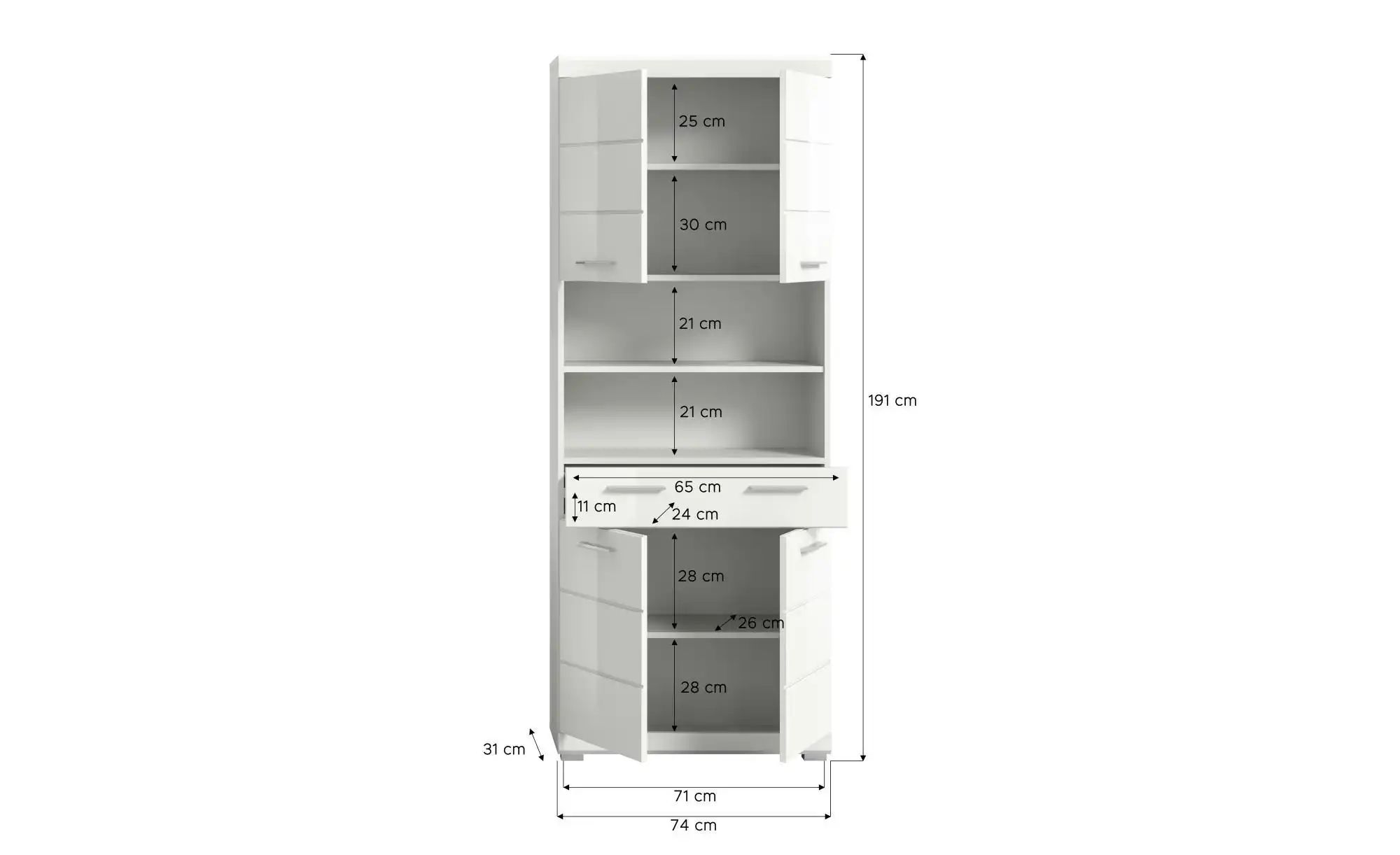 Hochschrank ¦ weiß ¦ Maße (cm): B: 74 H: 191 Schränke > Badschränke > Bad-H günstig online kaufen