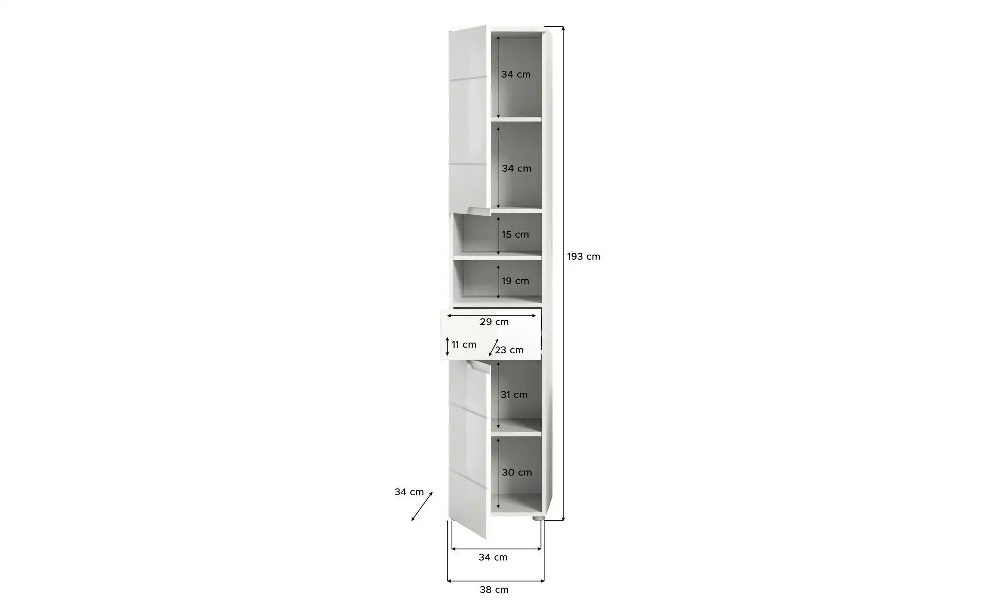 Thumbnail - Hochschrank  Sorpsee ¦ weiß ¦ Maße (cm): B: 38 H: 193 Schränke > Badschränke > Bad-Hochschränke - Höffner