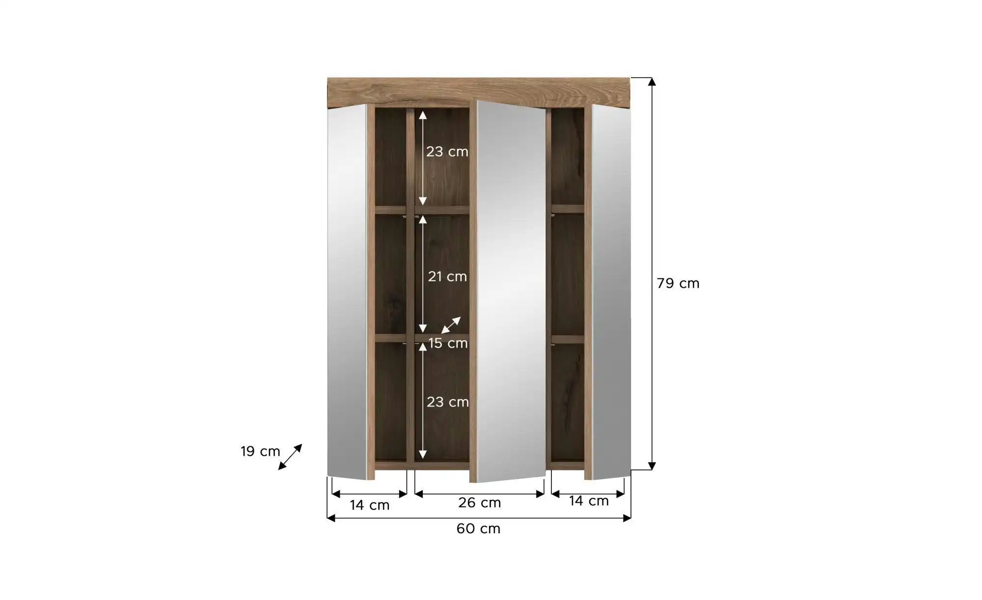 Badezimmerspiegelschrank WALDSEE  Breite 60cm  3 Spiegeltüren  9 Fächer  6 günstig online kaufen