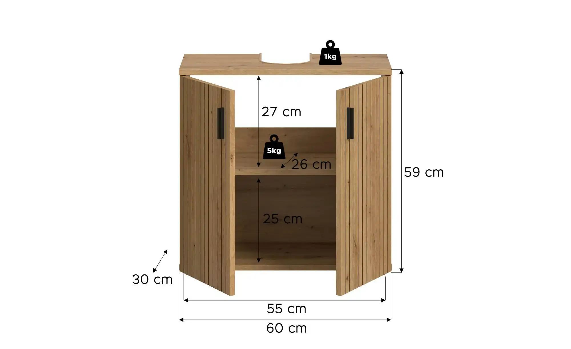 Waschbeckenunterschrank  Mönchsee ¦ holzfarben ¦ Maße (cm): B: 60 H: 59 Sch günstig online kaufen