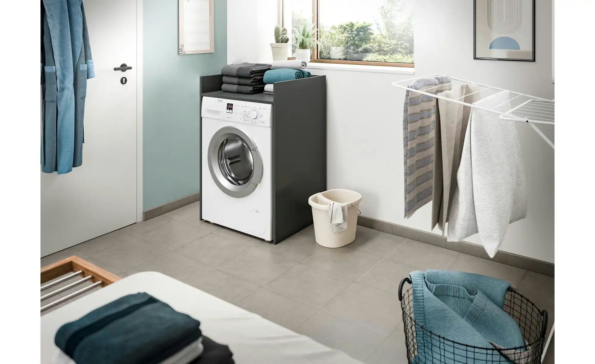 Waschmaschinenüberbau   ¦ grau ¦ Maße (cm): B: 66 H: 101 Regale > Badregale günstig online kaufen