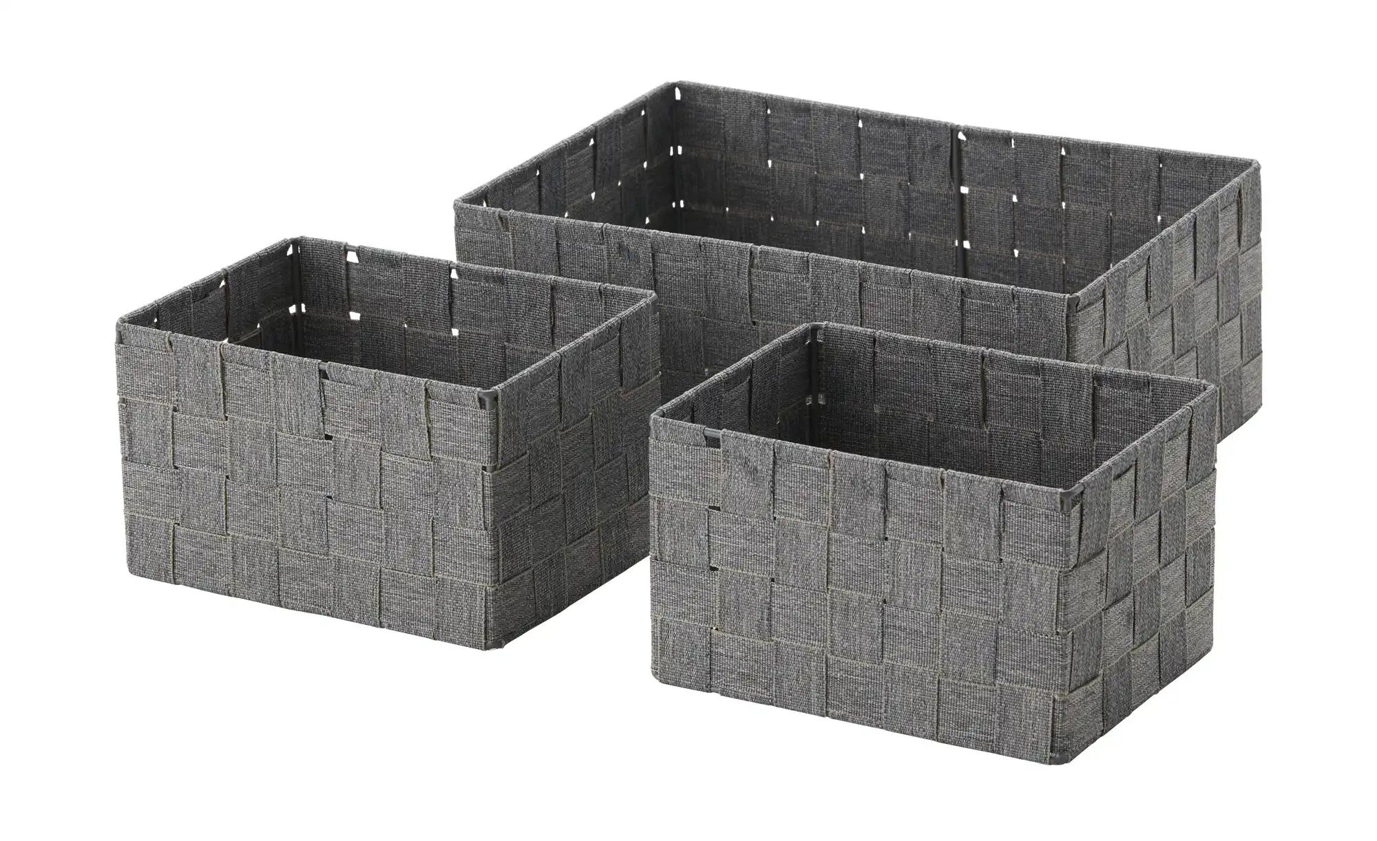 HOME STORY Aufbewahrungskorb  3er Set   ¦ grau ¦ Polyester,Metall ¦ Maße (c günstig online kaufen