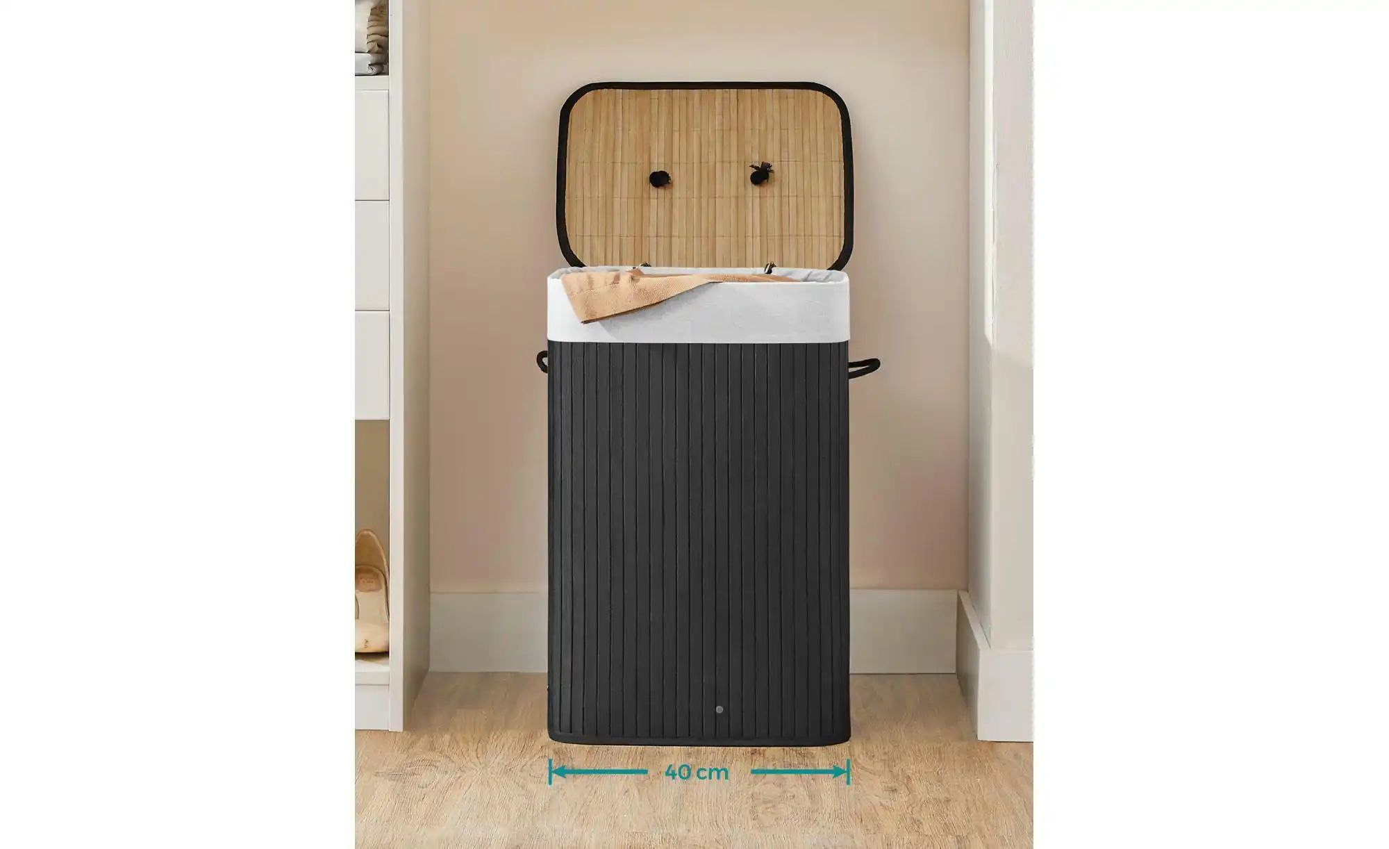 Wäschekorb   ¦ schwarz ¦ Naturfaser,Baumwolle,Metall ¦ Maße (cm): B: 40 H: günstig online kaufen