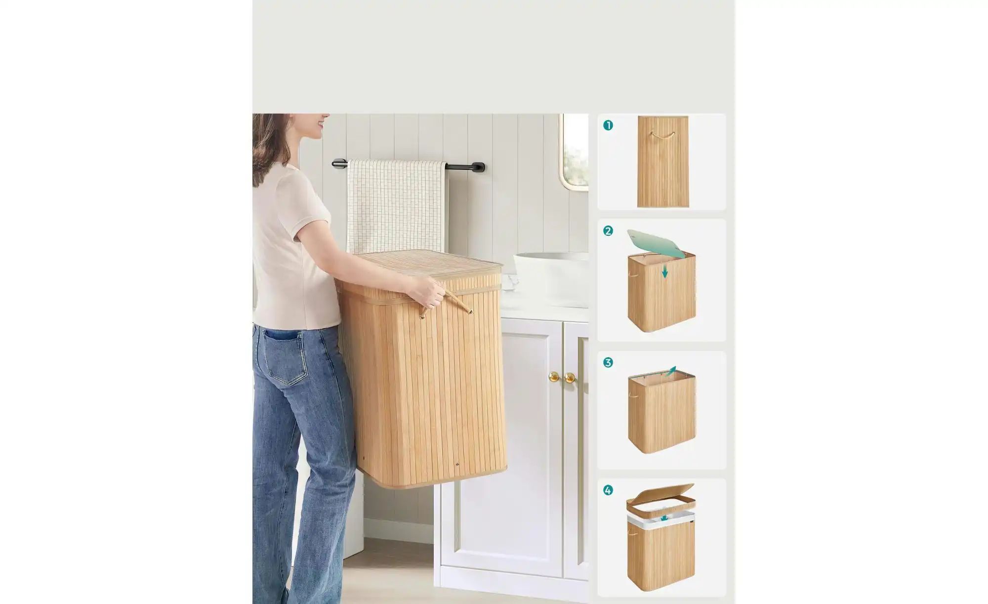 Wäschekorb   ¦ holzfarben ¦ Naturfaser,Metall,Baumwolle ¦ Maße (cm): B: 62, günstig online kaufen