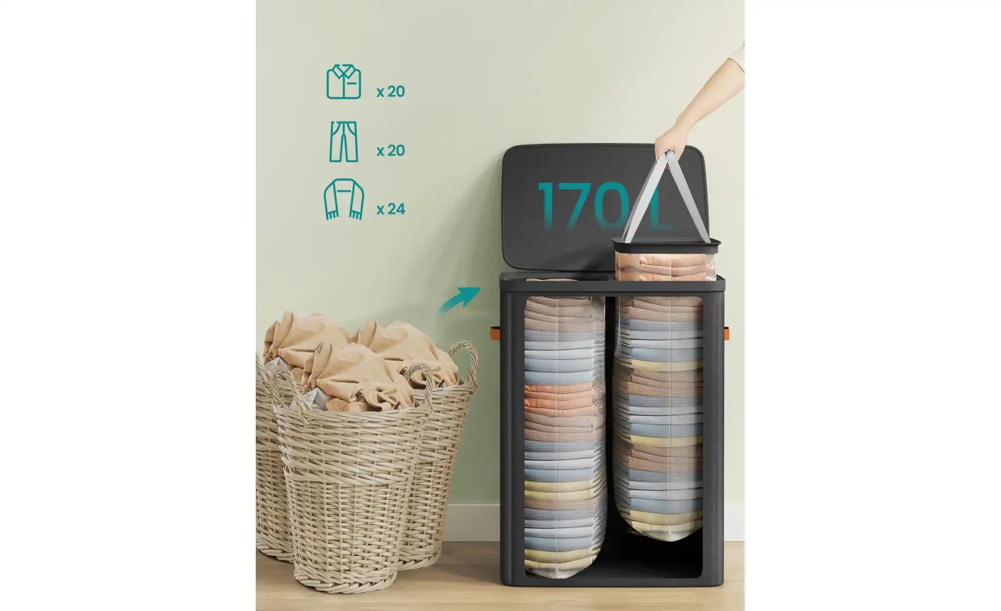 Thumbnail - Wäschekorb   ¦ schwarz ¦ Stoff,Polyester ¦ Maße (cm): B: 56 H: 75 Aufbewahrung > Wäscheaufbewahrung - Höffner