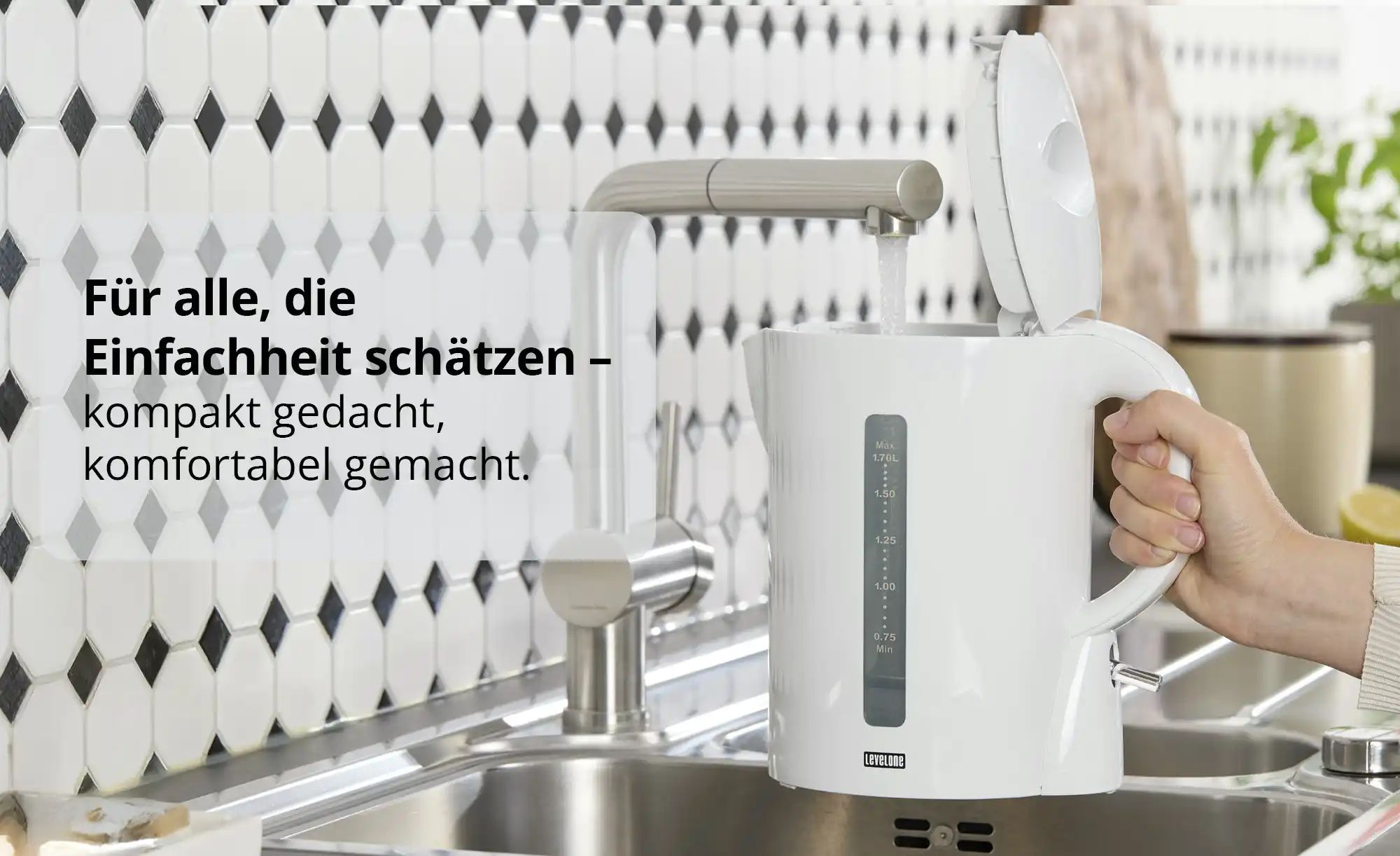 Thumbnail - levelone Wasserkocher WK-2201W ¦ weiß ¦ Kunststoff,Metall ¦ Maße (cm): B: 22 H: 25,2 T: 13.0 Elektrokleingeräte > Wasse...