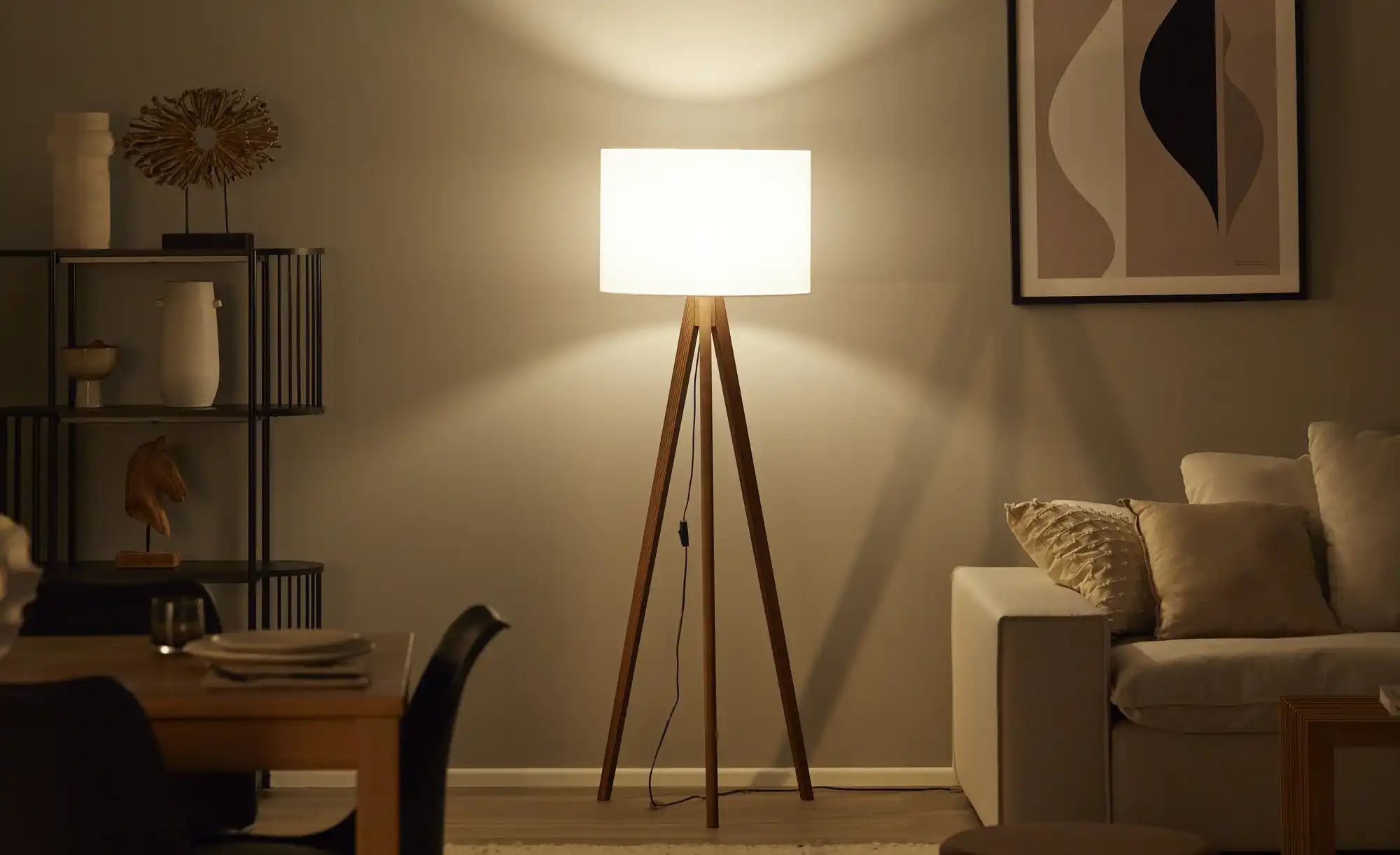 Dreibein-Stehleuchte   ¦ holzfarben ¦ Maße (cm): H: 145  Ø: 50 Lampen & Leu günstig online kaufen