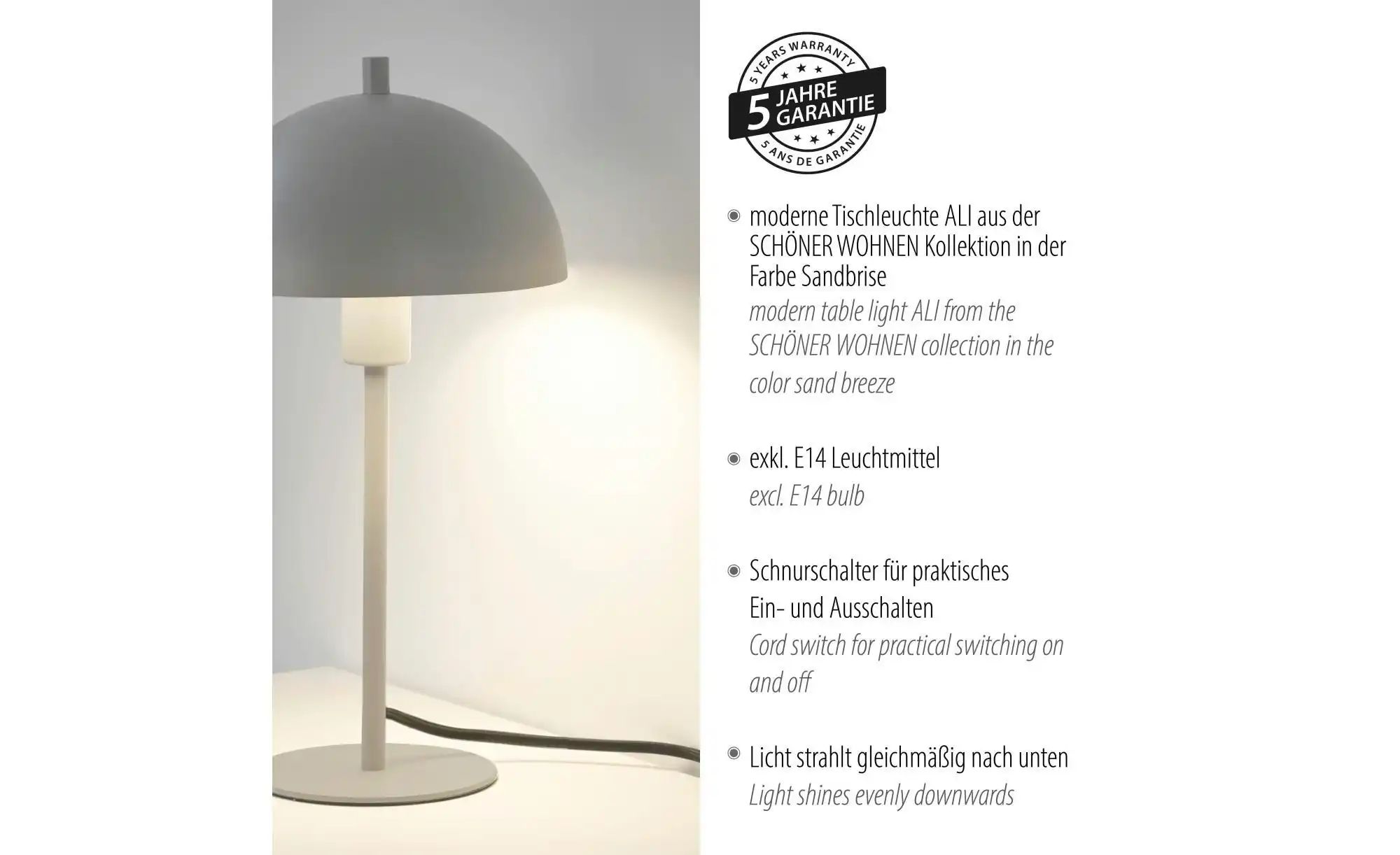Thumbnail - SCHÖNER WOHNEN Tischleuchte   ¦ beige ¦ Maße (cm): B: 18 H: 36  Ø: 18 Lampen & Leuchten > Tischlampen - Höffner