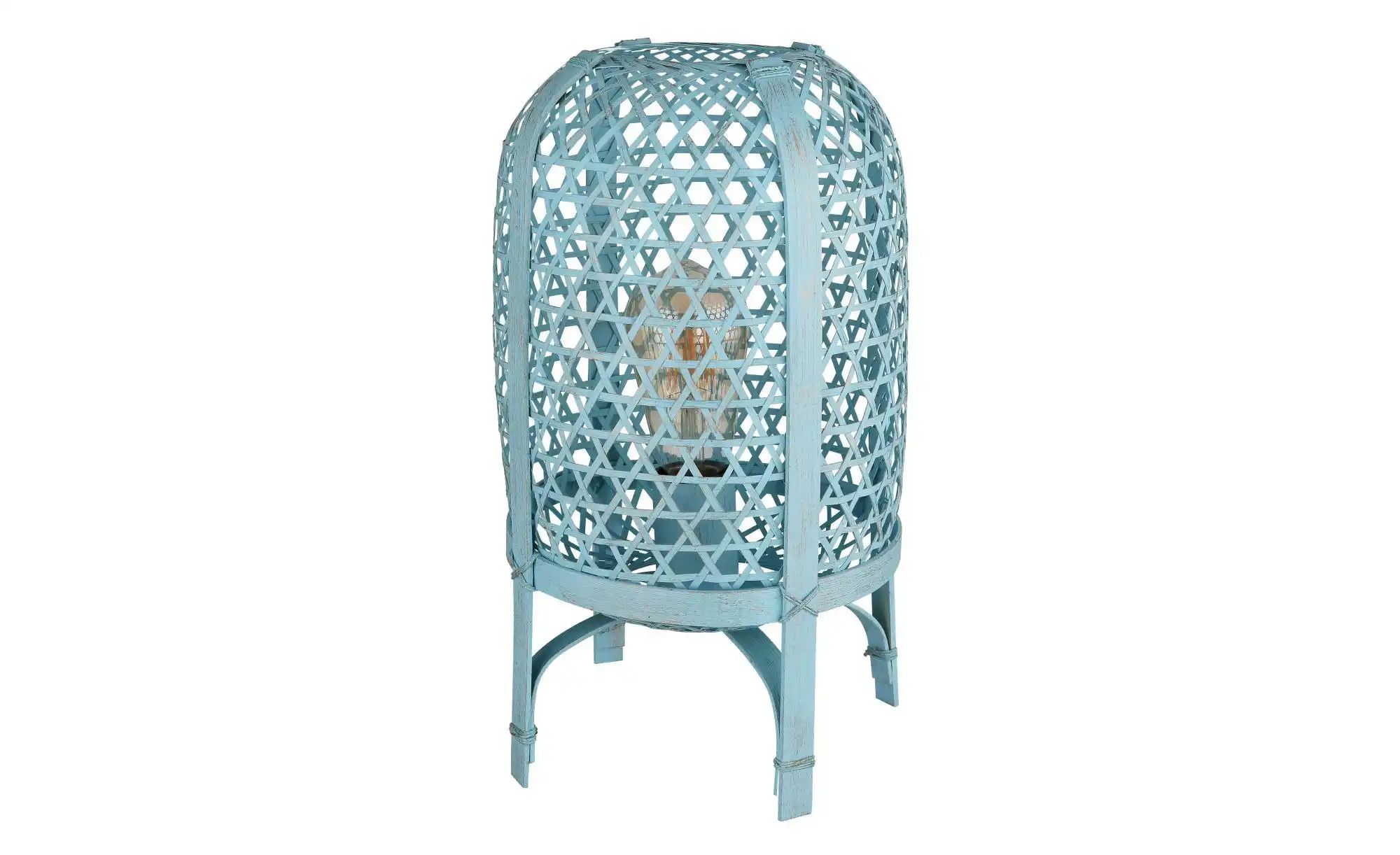 Blau Tischleuchte Bambus Boho Tischlampe Nachttischlampe Schlafzimmer, Metall, 1X E27 Fassung, Dxh 22X37 Cm - Bild 4