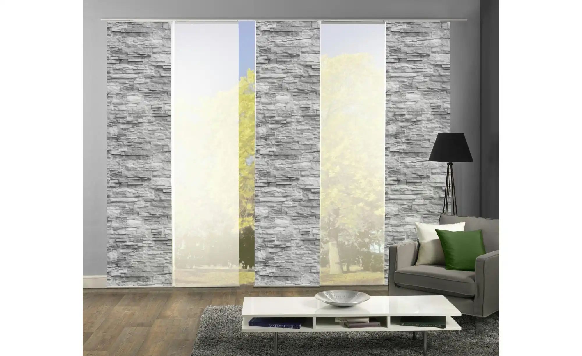 HOME WOHNIDEEN Schiebegardine Schiebegardine FERROL Grau/Multicolor, günstig online kaufen