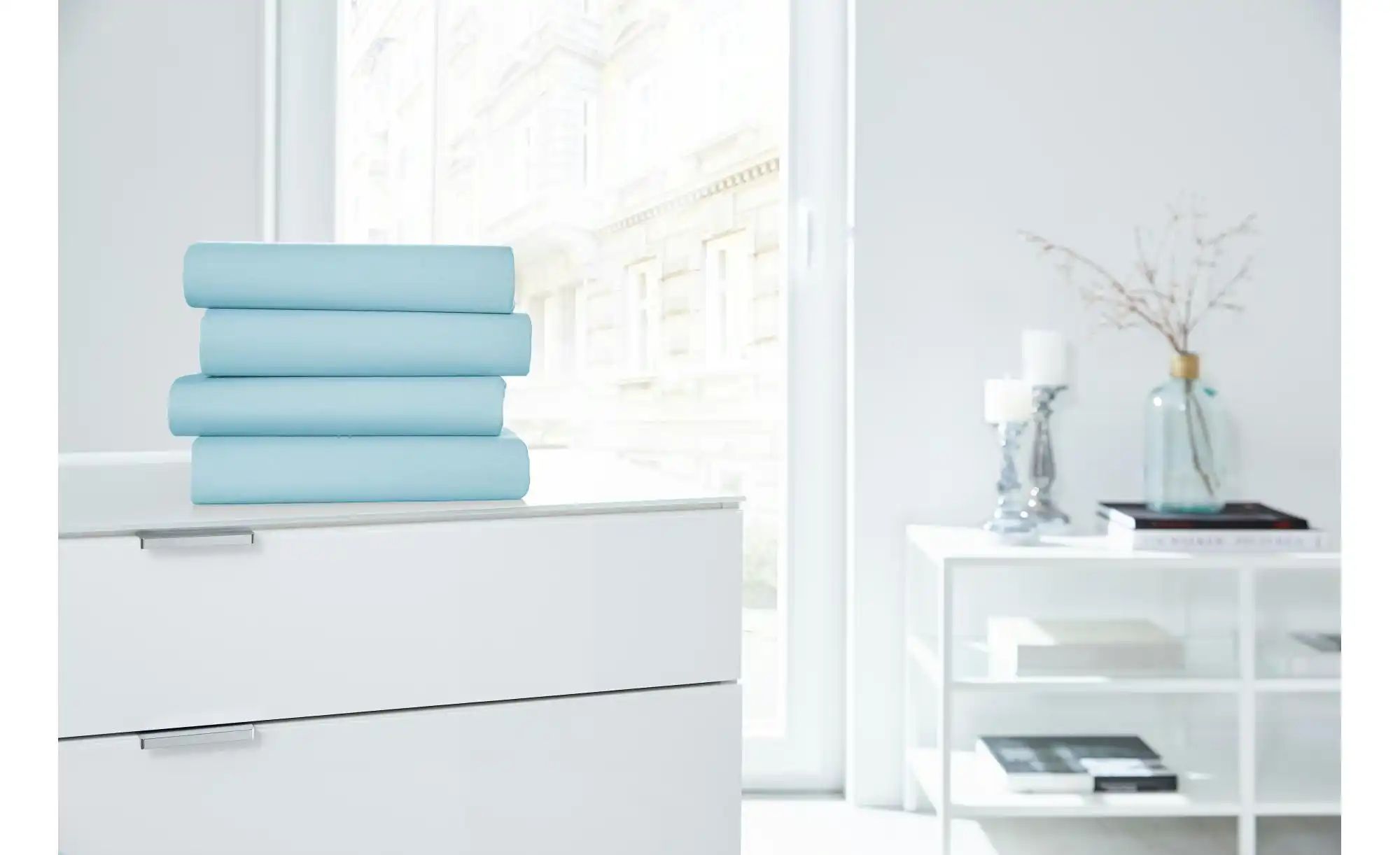 Jersey-Elastan Boxspringlaken ¦ blau ¦ Maße (cm): B: 150 H: 28 T: 28 Bettwa günstig online kaufen