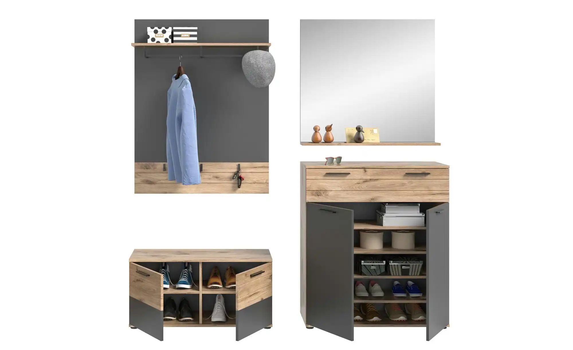 Thumbnail - Garderoben-Set  Mason ¦ grau ¦ Maße (cm): B: 195 H: 200 T: 37.0 Garderoben & Kleiderstangen > Garderobensysteme - Höffne...