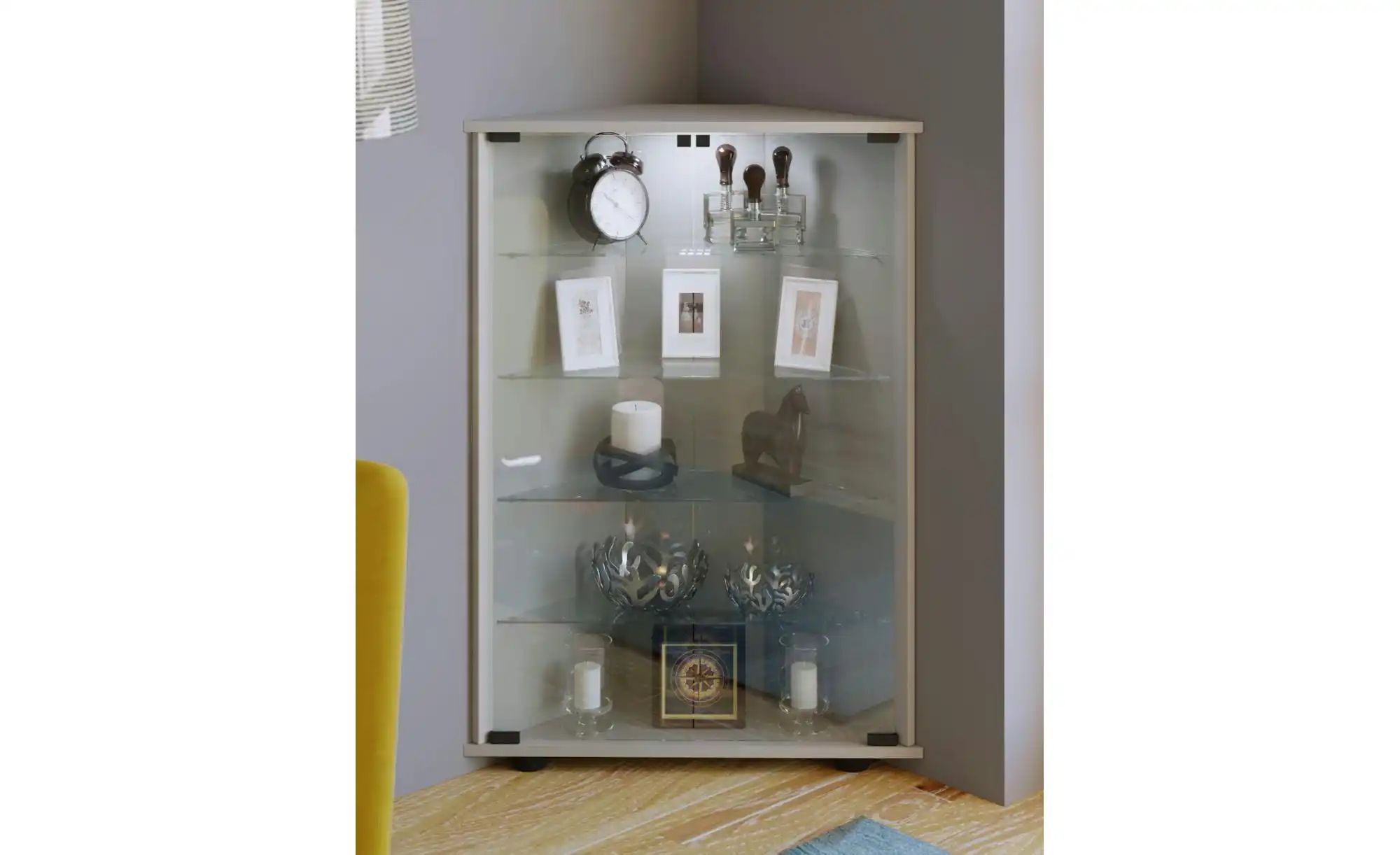 Eckvitrine  Jecka ¦ silber ¦ Maße (cm): B: 67,3 H: 88,1 T: 23.0 Schränke > günstig online kaufen