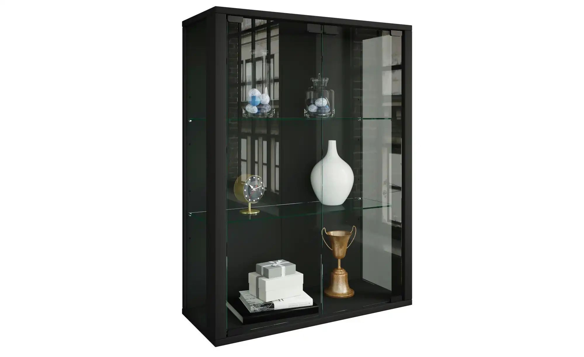 ebuy24 Udina Vitrinenschrank Wandmontage 2 Glastüren 2 Glasböden Schwarz günstig online kaufen