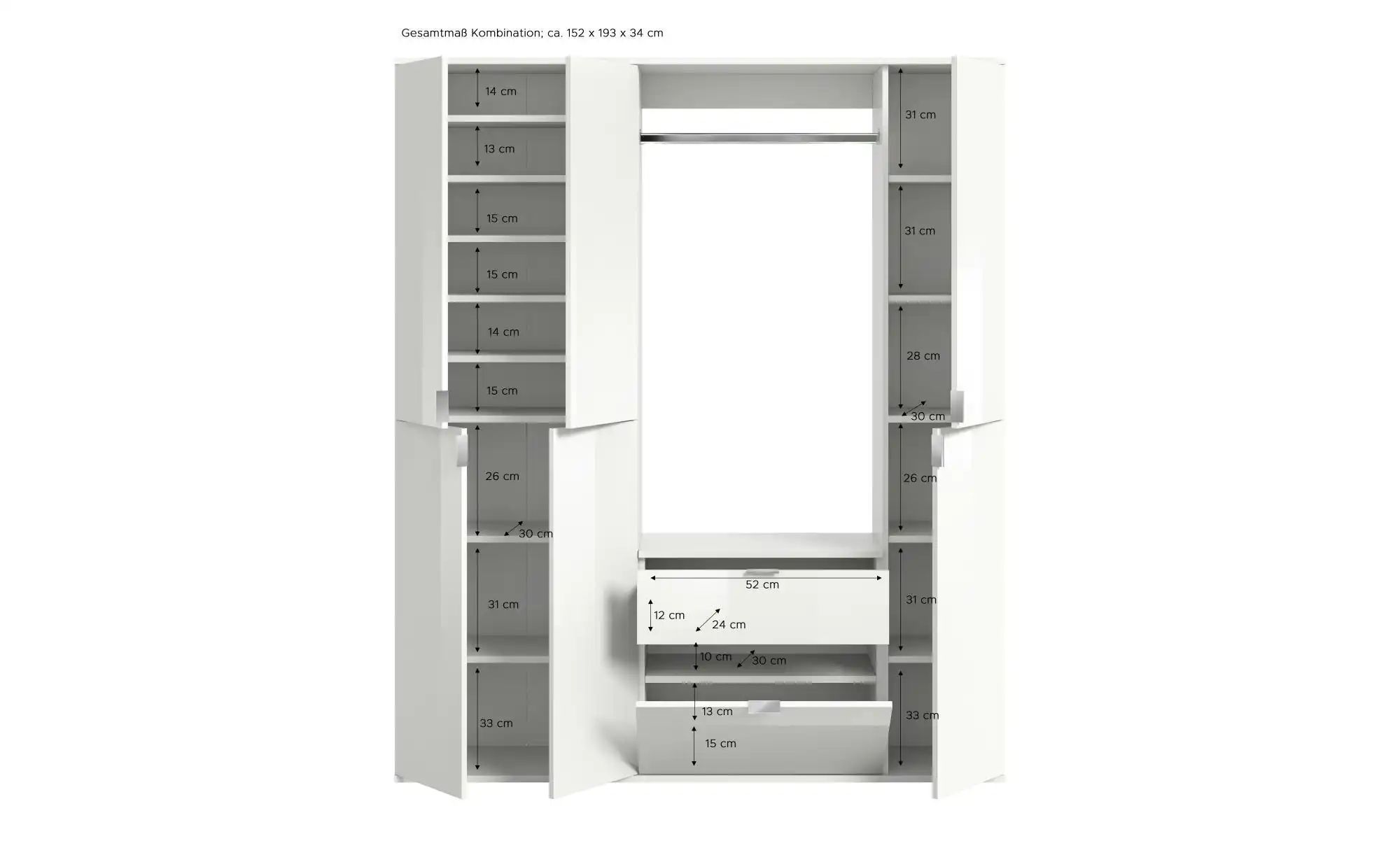 Garderoben-Set  Projekt X ¦ weiß ¦ Maße (cm): B: 152 H: 193 T: 34.0 Gardero günstig online kaufen