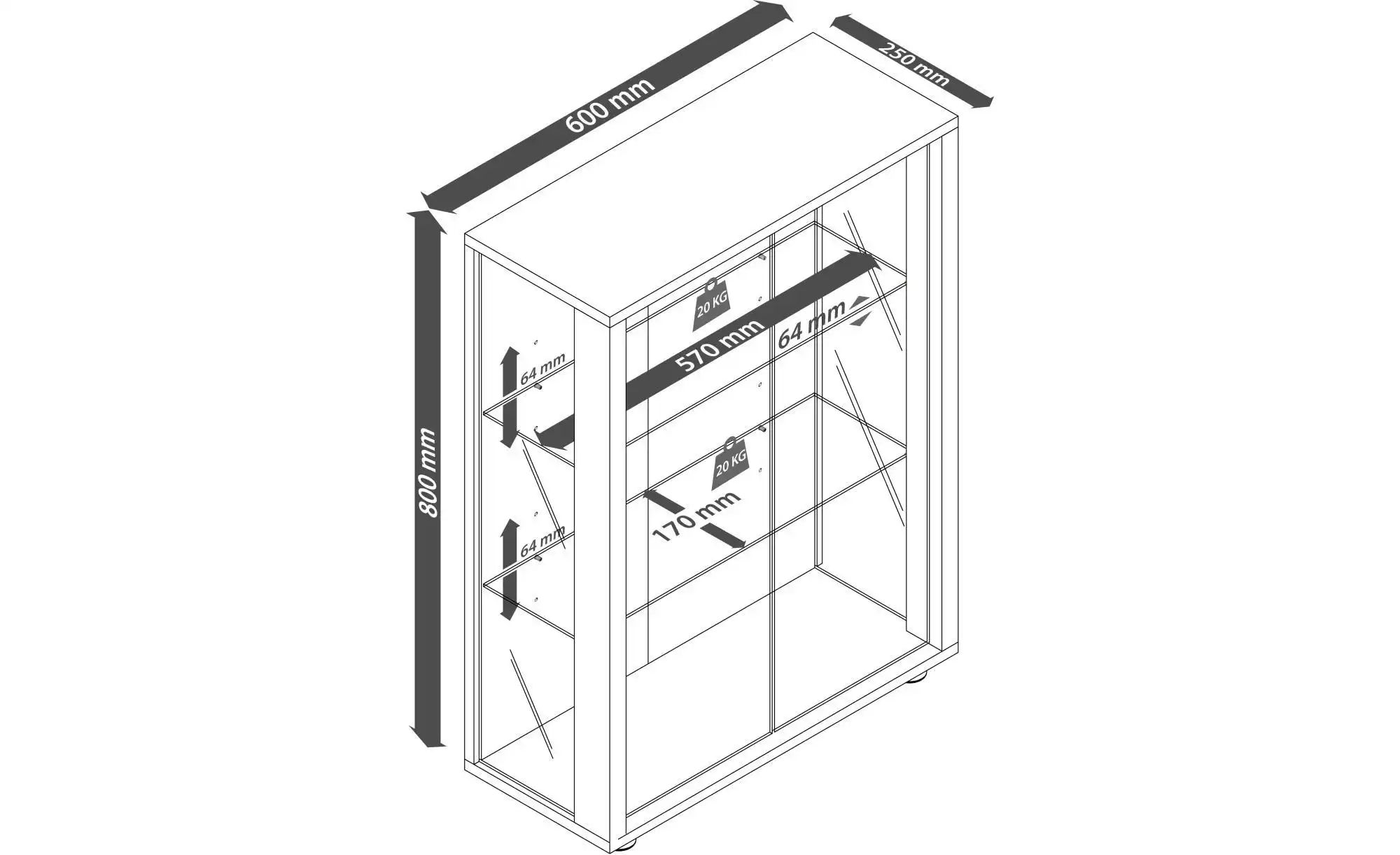 Vitrine ¦ schwarz ¦ Maße (cm): B: 60 H: 80 Schränke > Vitrinen - Höffner günstig online kaufen