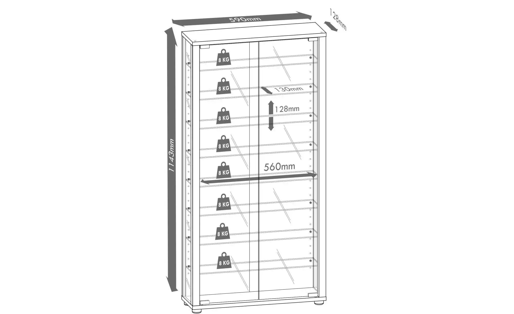 Vitrine ¦ weiß ¦ Maße (cm): B: 59 H: 113 Schränke > Vitrinen - Höffner günstig online kaufen