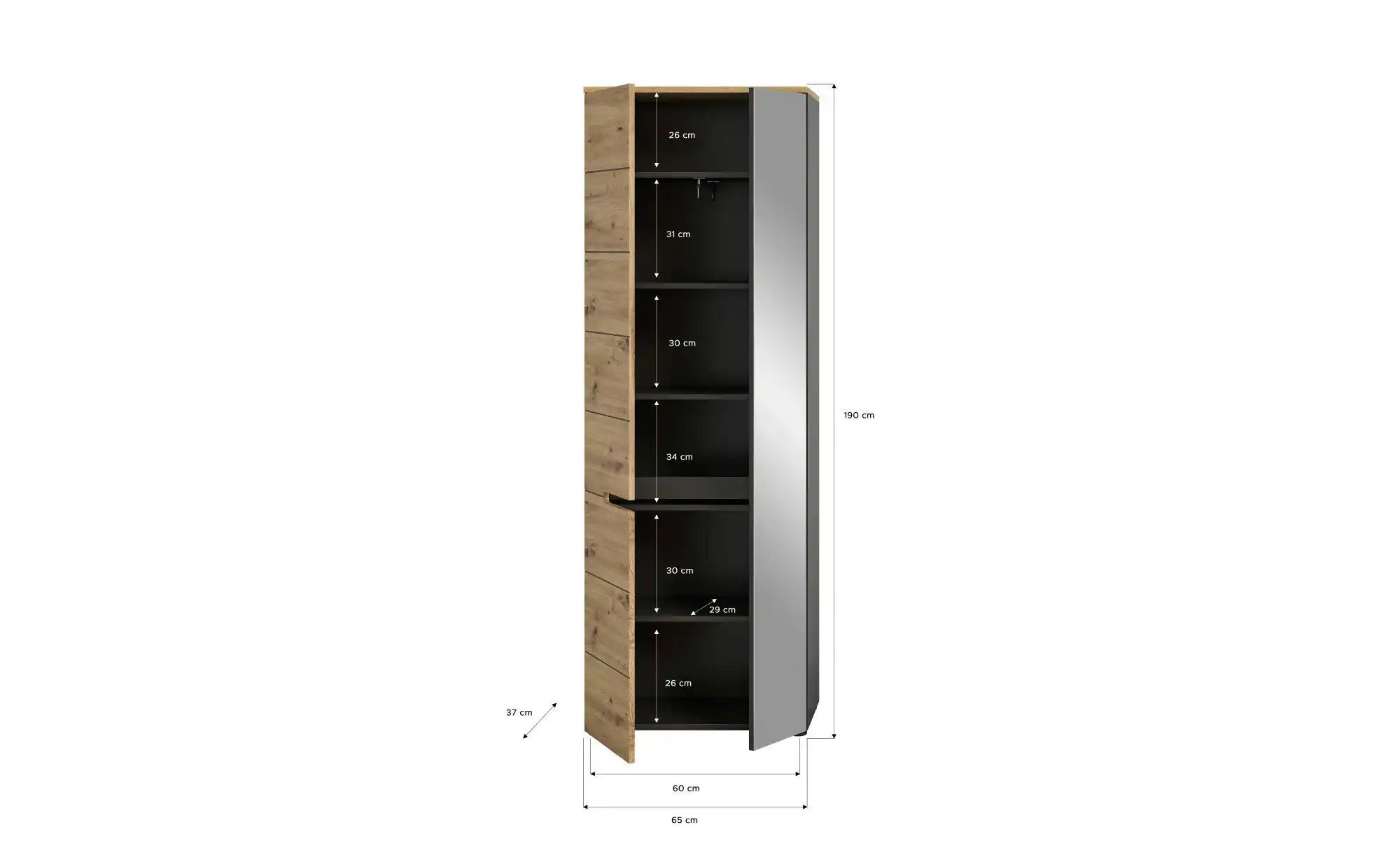 Garderobenschrank  Canu ¦ holzfarben ¦ Maße (cm): B: 65 H: 190 Schränke > D günstig online kaufen