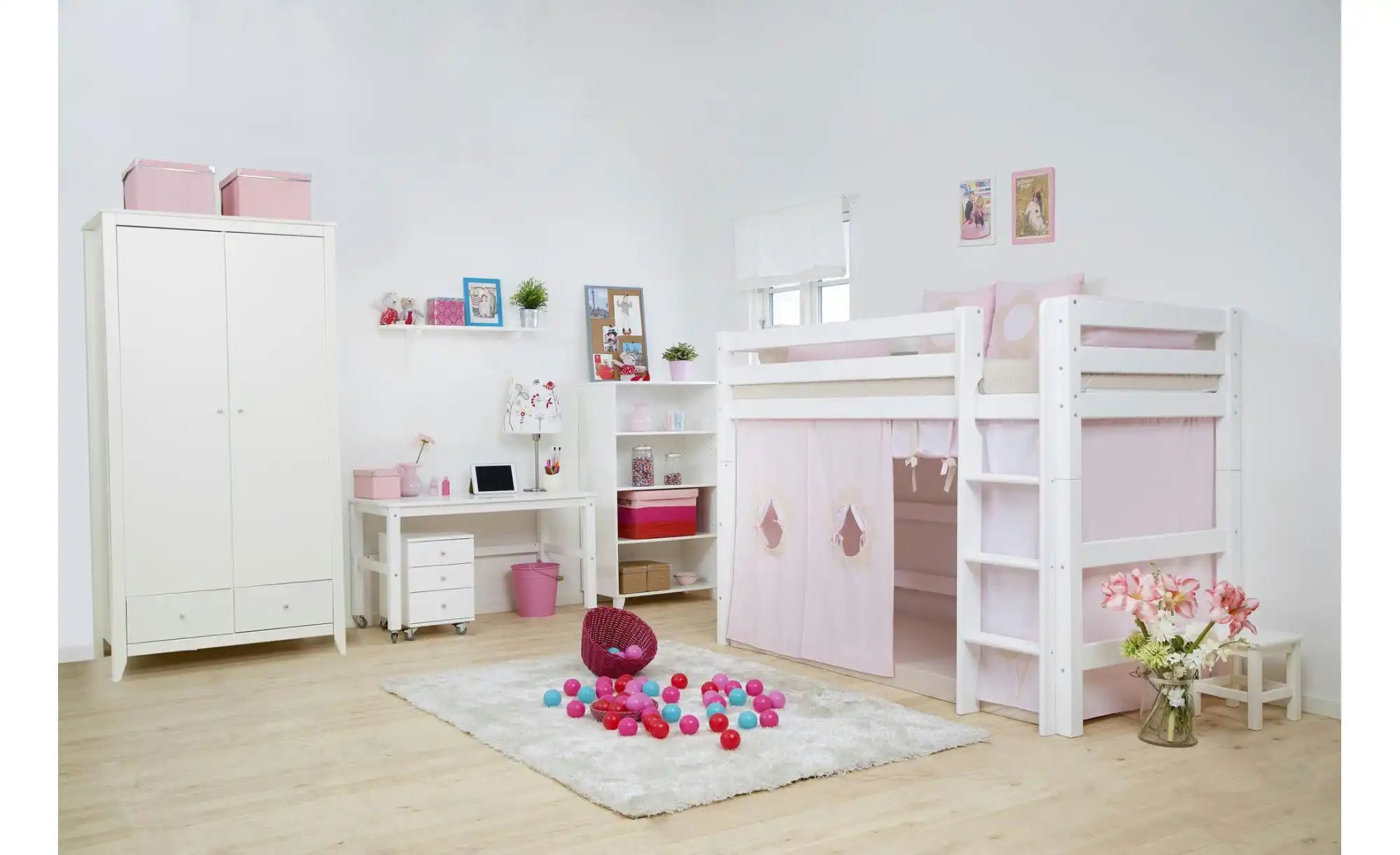 Hoppekids Vorhang Mittelhochbett 90x200  Fairytale Flower ¦ rosa/pink ¦ Maß günstig online kaufen