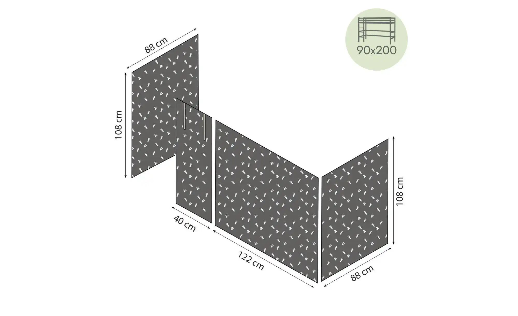 Hoppekids Vorhang Mittelhochbett 90x200  Pets ¦ grau ¦ Maße (cm): B: 380 H: günstig online kaufen