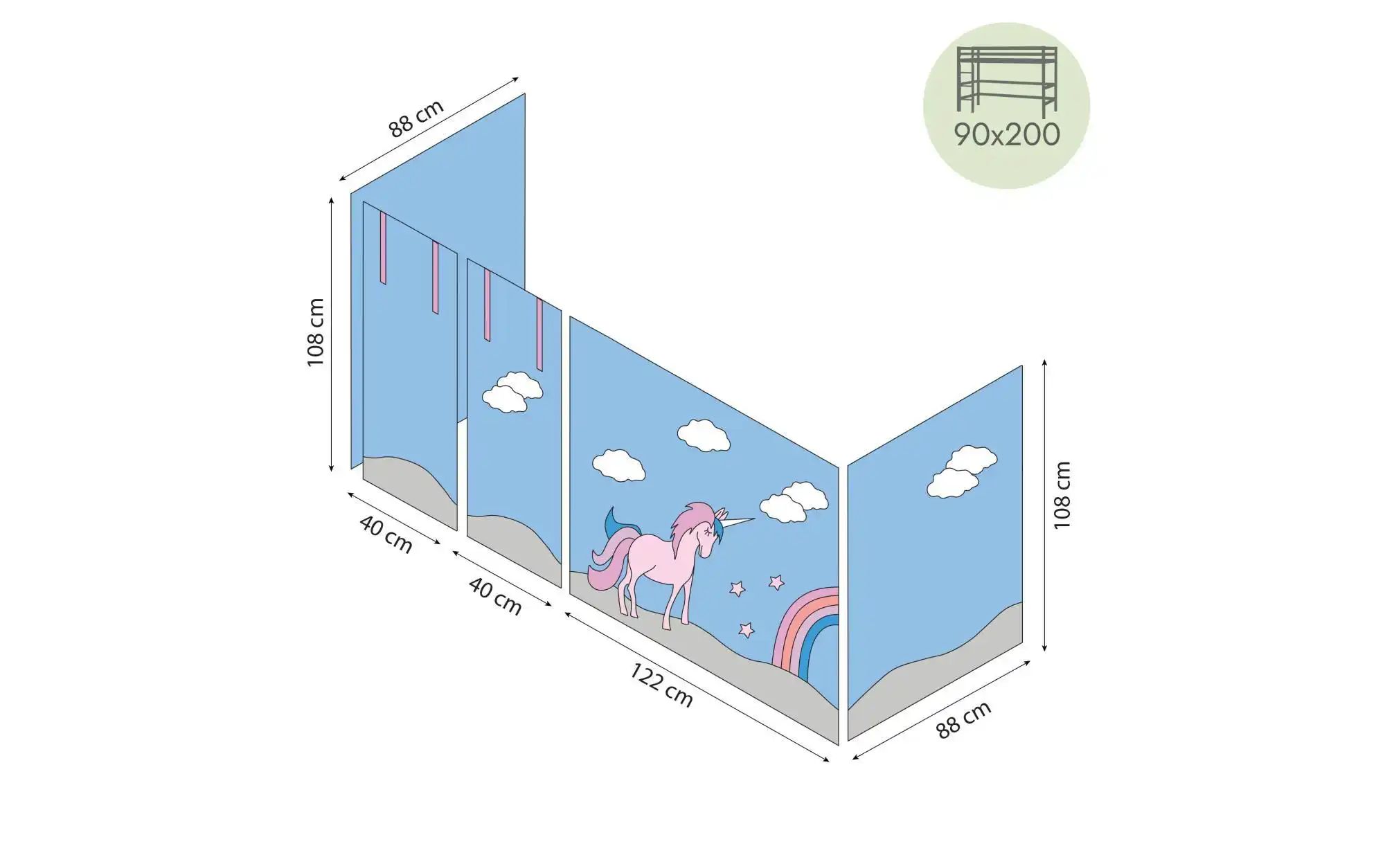 Hoppekids Vorhang Mittelhochbett 90x200  Unicorn ¦ mehrfarbig ¦ Maße (cm): günstig online kaufen