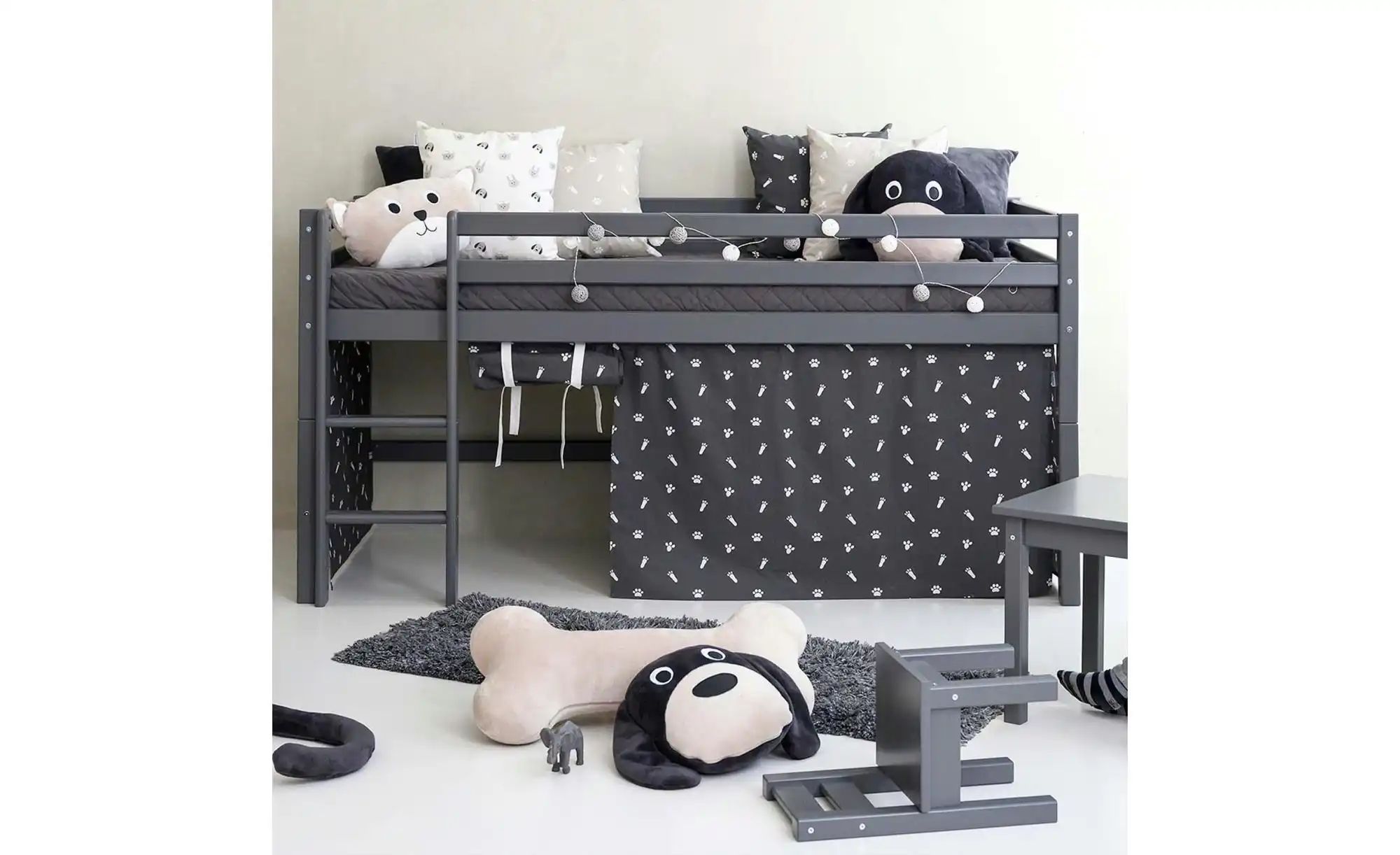 Hoppekids Vorhang für Spielbett 90x200  Pets ¦ grau ¦ Maße (cm): B: 380 H: günstig online kaufen