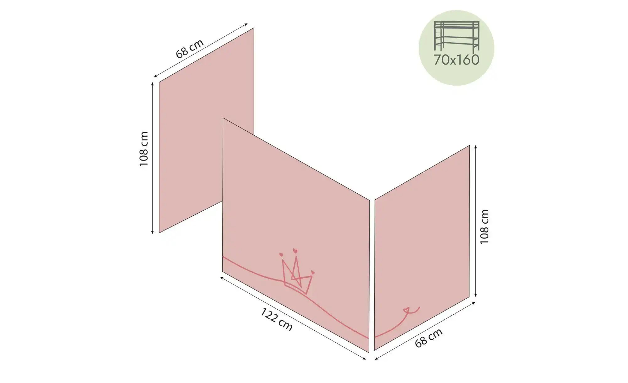 Hoppekids Vorhang Mittelhochbett 70x160  Princess ¦ rosa/pink ¦ Maße (cm): günstig online kaufen