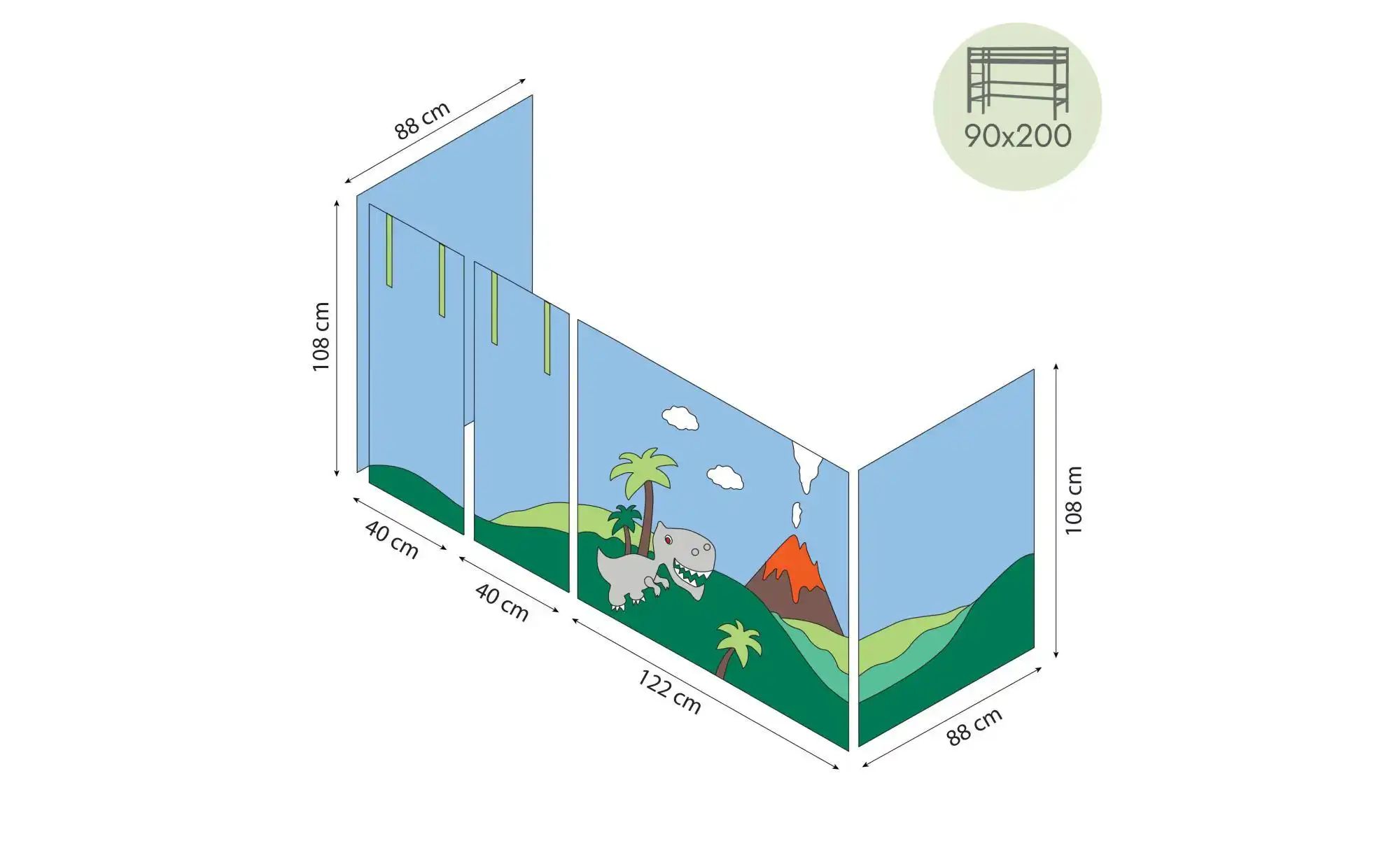 Hoppekids Vorhang Mittelhochbett 90x200  Dinosaur ¦ mehrfarbig ¦ Maße (cm): günstig online kaufen