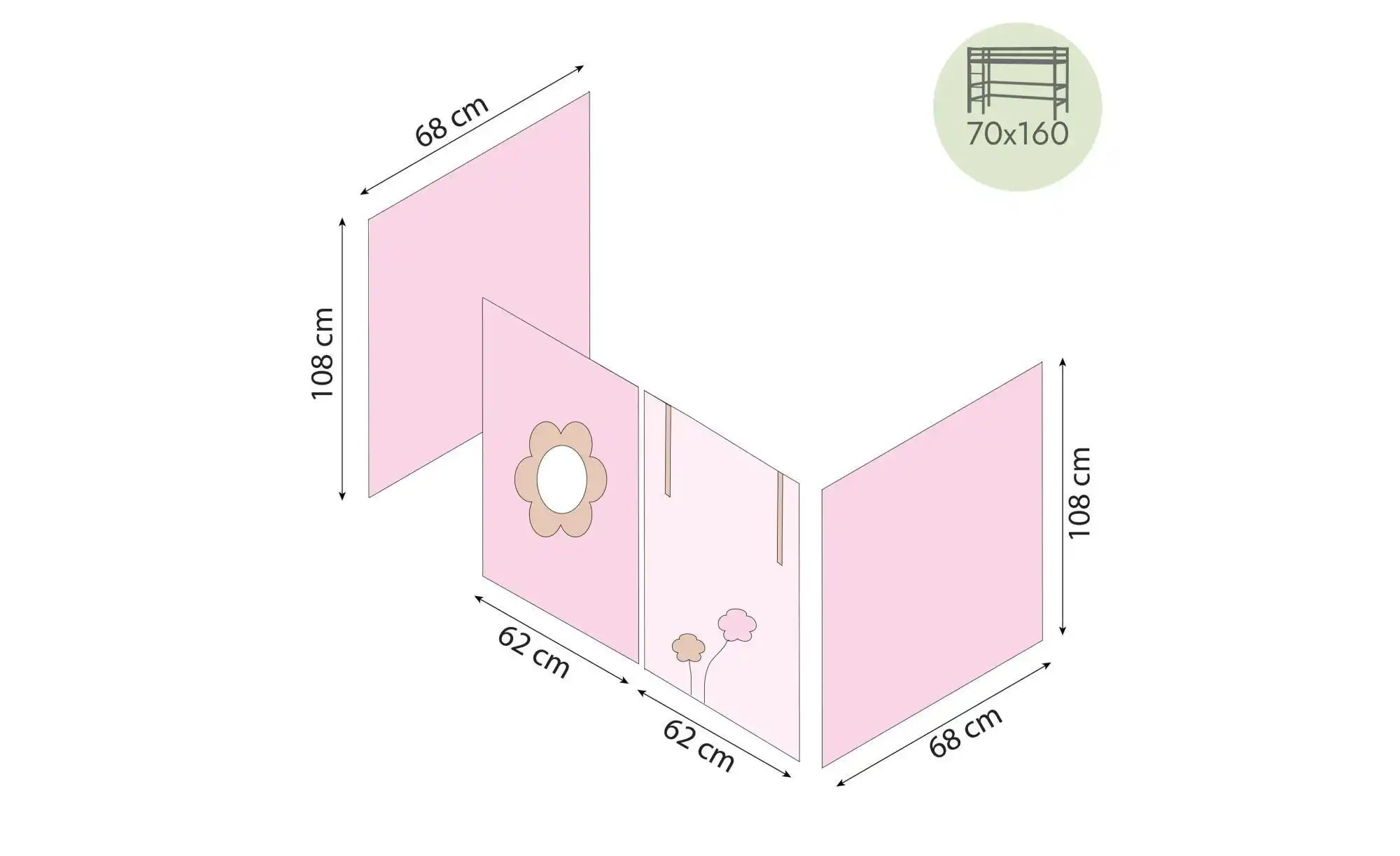 Hoppekids Vorhang Mittelhochbett 70x160  Fairytale Flower ¦ rosa/pink ¦ Maß günstig online kaufen