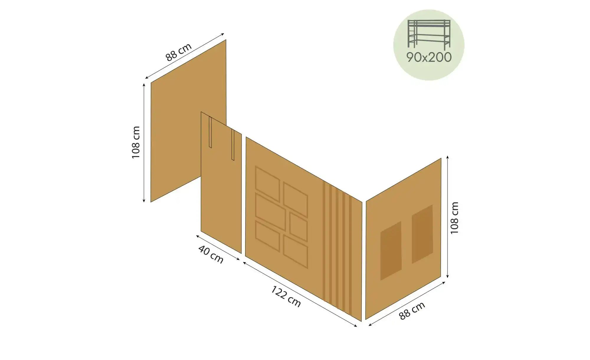 Hoppekids Vorhang Mittelhochbett 90x200  Creator ¦ gelb ¦ Maße (cm): B: 380 günstig online kaufen