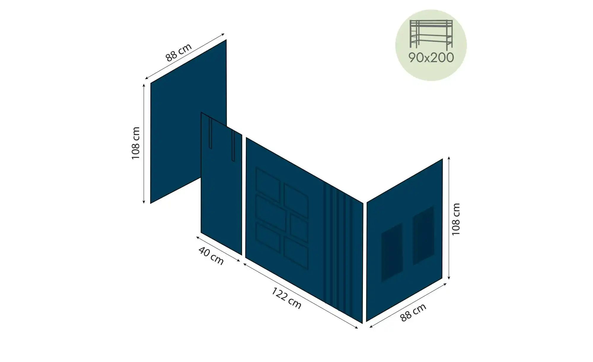 Hoppekids Vorhang Mittelhochbett 90x200  Creator ¦ blau ¦ Maße (cm): B: 380 günstig online kaufen