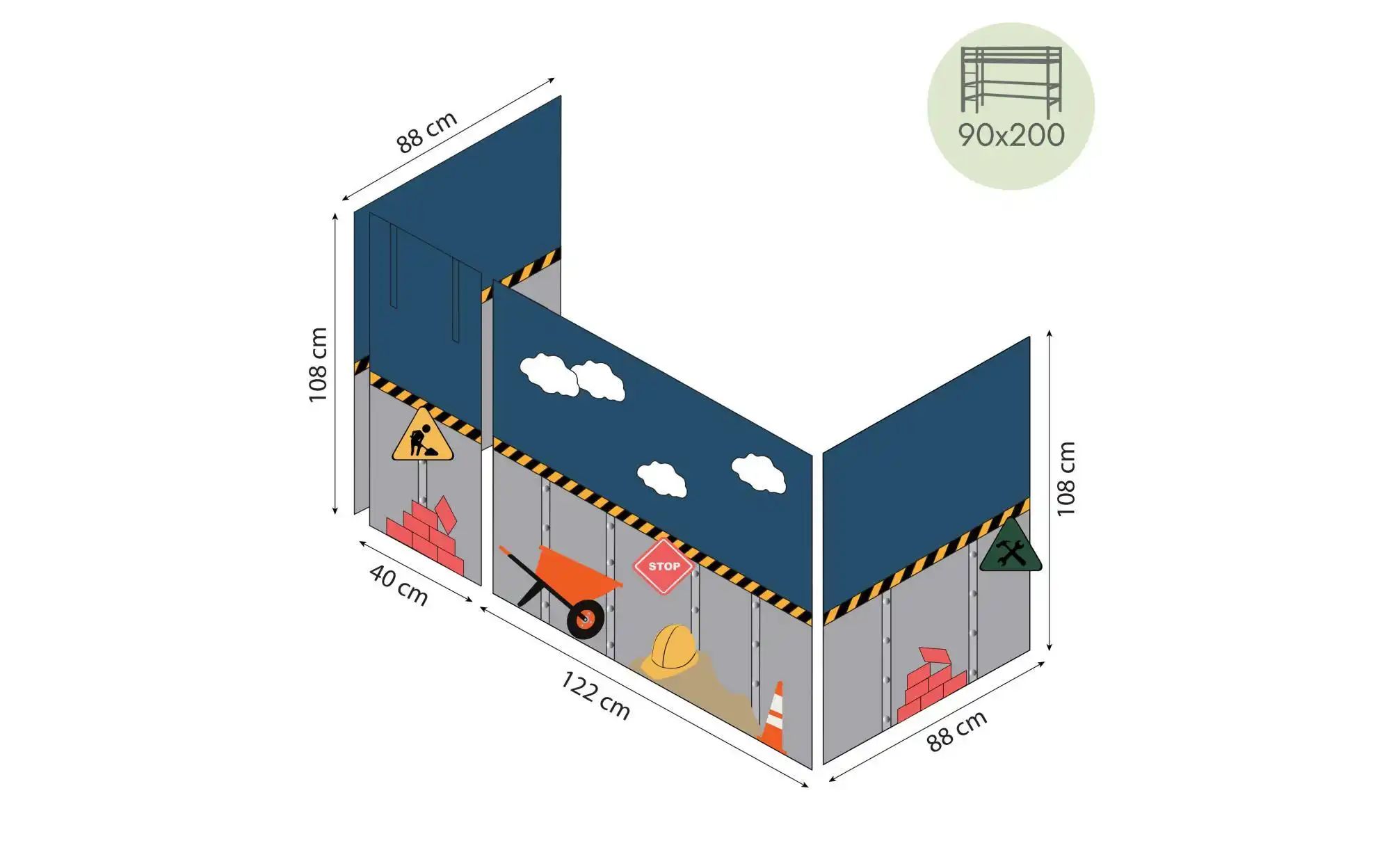 Hoppekids Vorhang Mittelhochbett 90x200  Construction ¦ mehrfarbig ¦ Maße ( günstig online kaufen