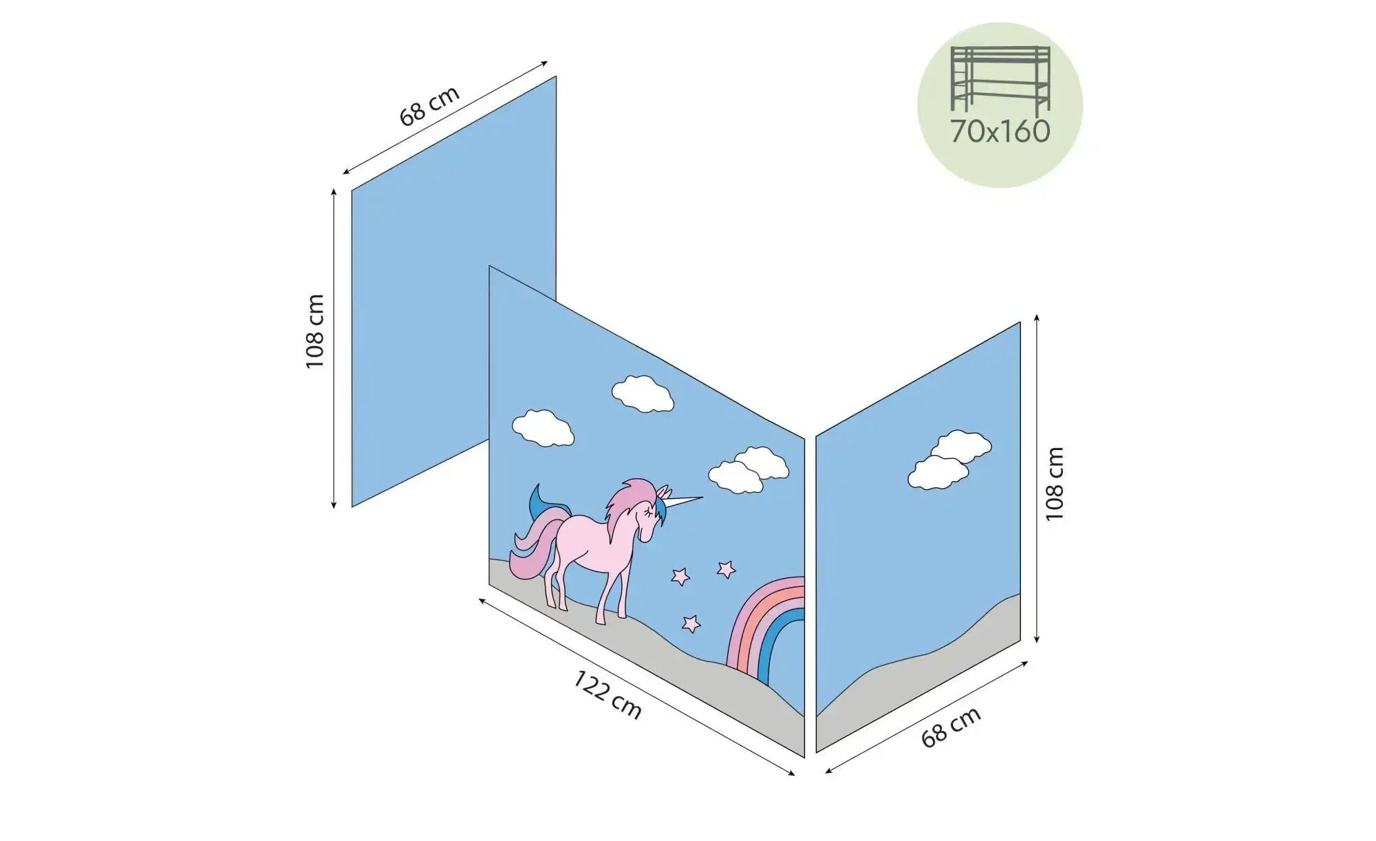 Hoppekids Vorhang Mittelhochbett 70x160  Unicorn ¦ mehrfarbig ¦ Maße (cm): günstig online kaufen