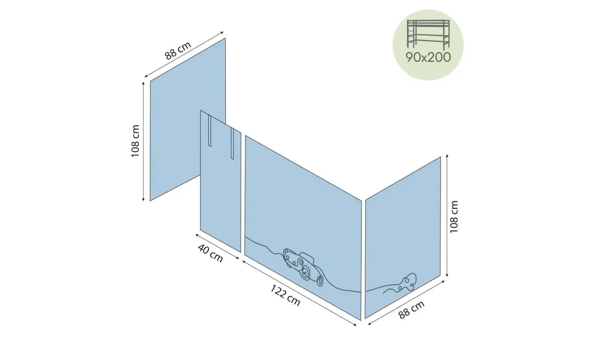 Hoppekids Vorhang Mittelhochbett 90x200  Cars ¦ blau ¦ Maße (cm): B: 380 H: günstig online kaufen