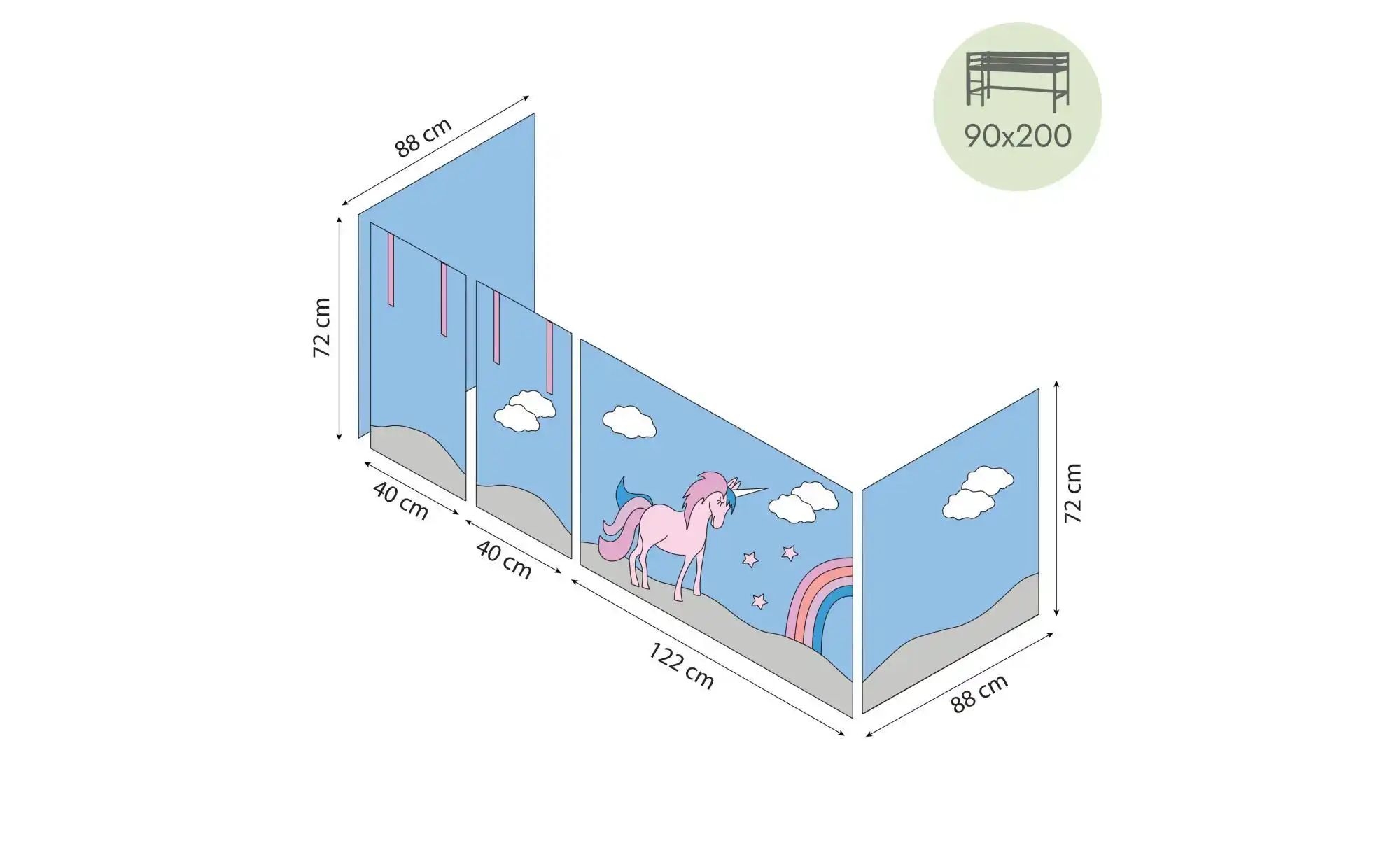 Hoppekids Vorhang für Spielbett 90x200  Unicorn ¦ mehrfarbig ¦ Maße (cm): B günstig online kaufen