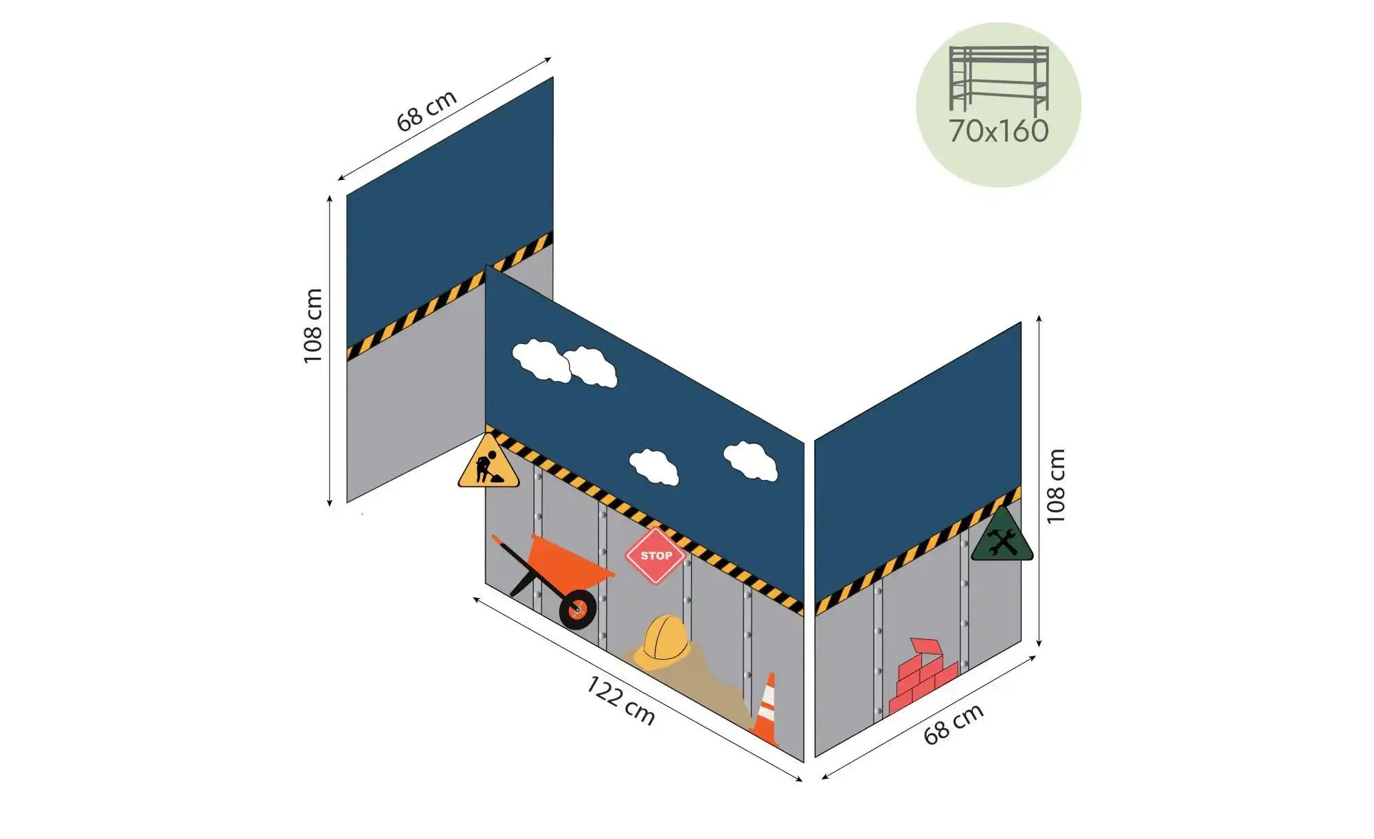 Hoppekids Vorhang Mittelhochbett 70x160  Construction ¦ mehrfarbig ¦ Maße ( günstig online kaufen