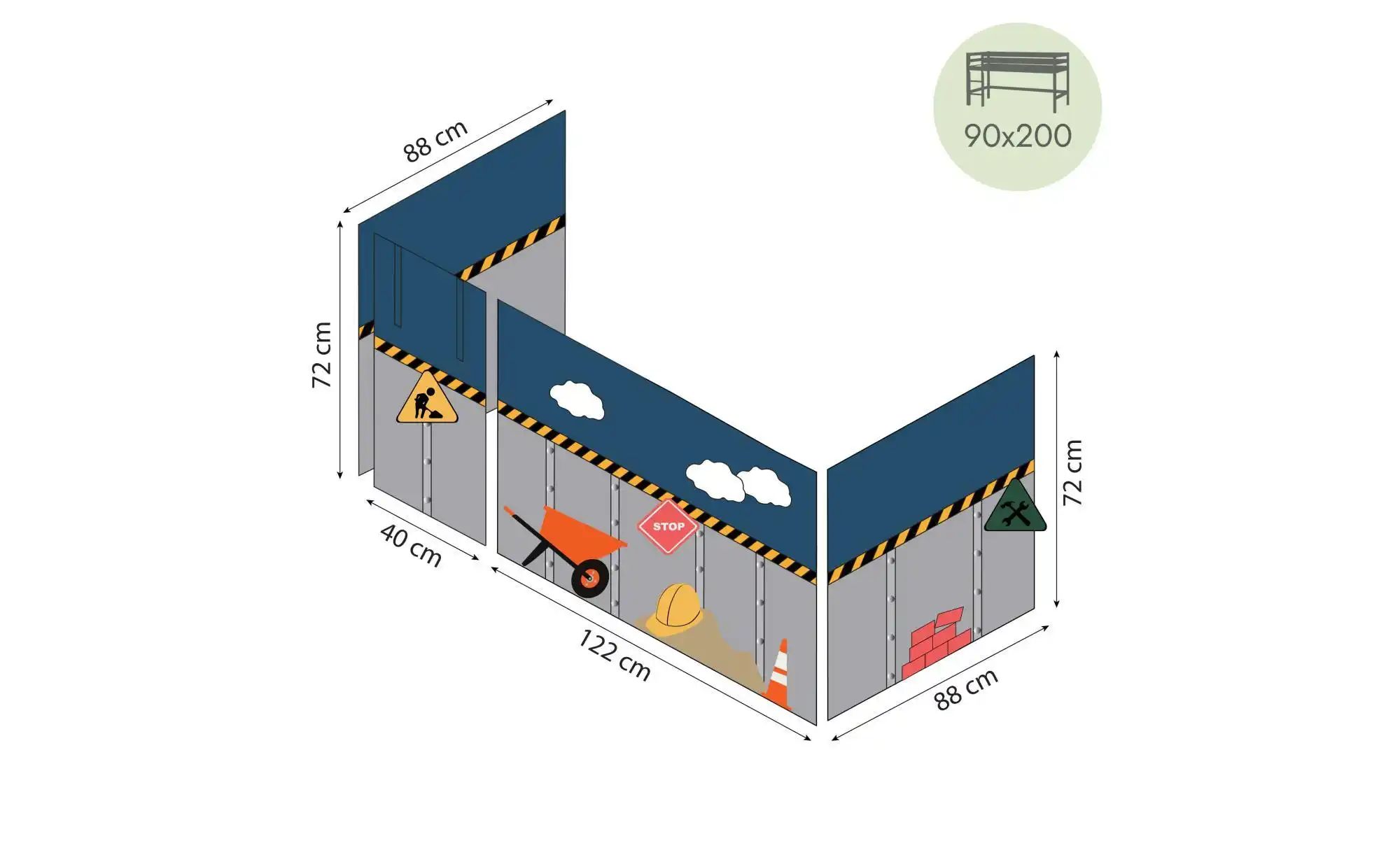 Hoppekids Vorhang für Spielbett 90x200  Construction ¦ mehrfarbig ¦ Maße (c günstig online kaufen
