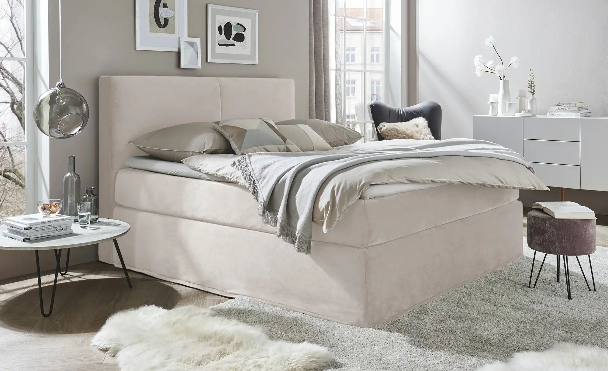 Thumbnail - Boxi Boxspringbett mit trendigem Keder Boxi ¦ beige ¦ Maße (cm): B: 180 H: 125 Betten > Boxspringbetten - Höffner