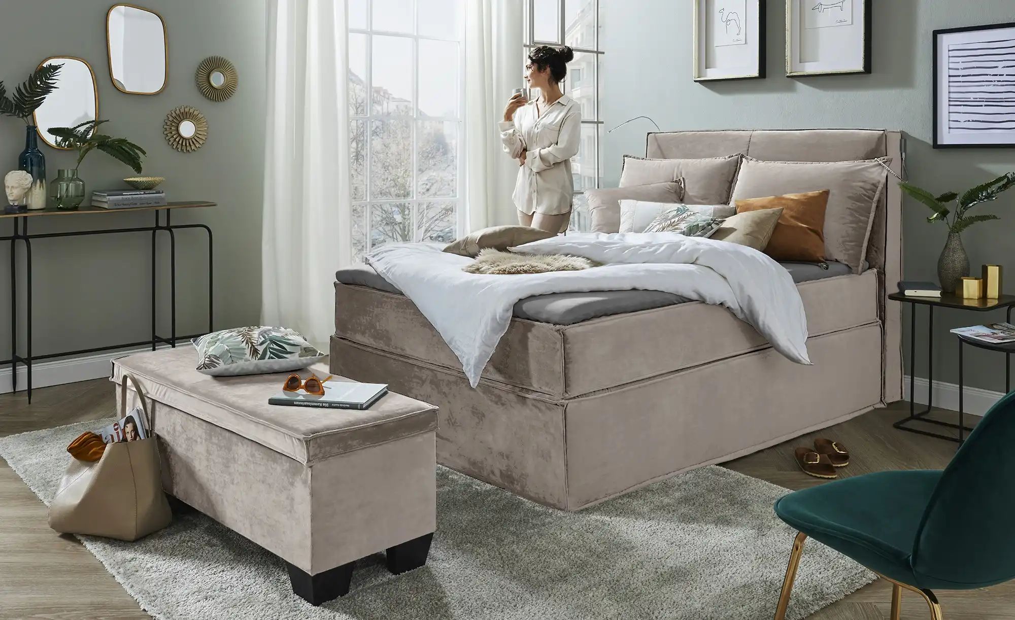 Boxi Boxspringbett mit trendigem Keder Boxi ¦ beige ¦ Maße (cm): B: 140 H: günstig online kaufen