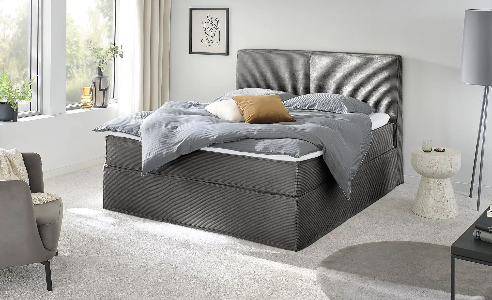 Thumbnail - Boxi Boxspringbett mit trendigem Keder Boxi ¦ grau ¦ Maße (cm): B: 180 H: 125 Betten > Boxspringbetten - Höffner