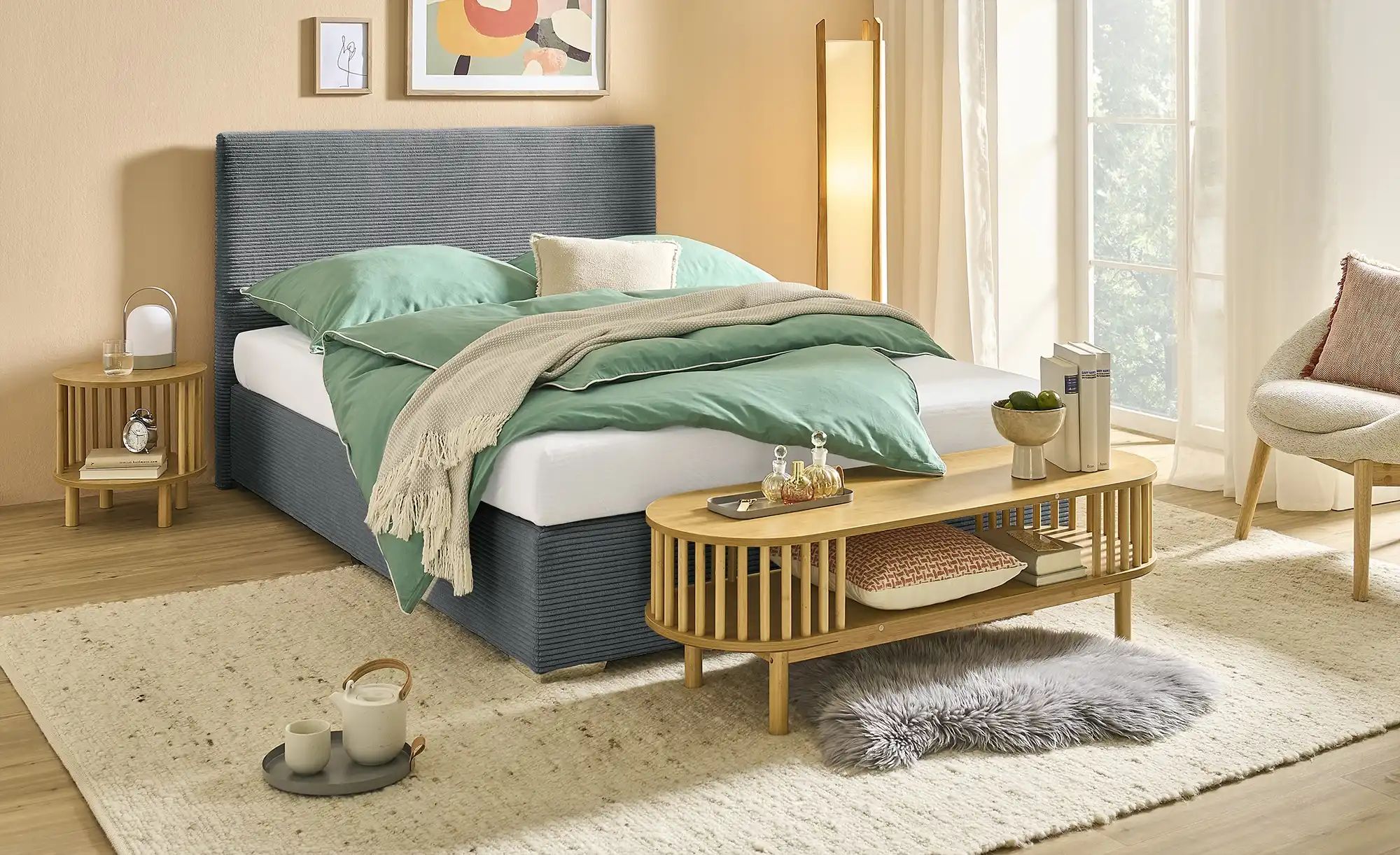 Thumbnail - Boxbett Cord Härtegrad H3 140x200 cm Moseley ¦ grau ¦ Maße (cm): B: 147 H: 104 Betten > Polsterbetten - Höffner