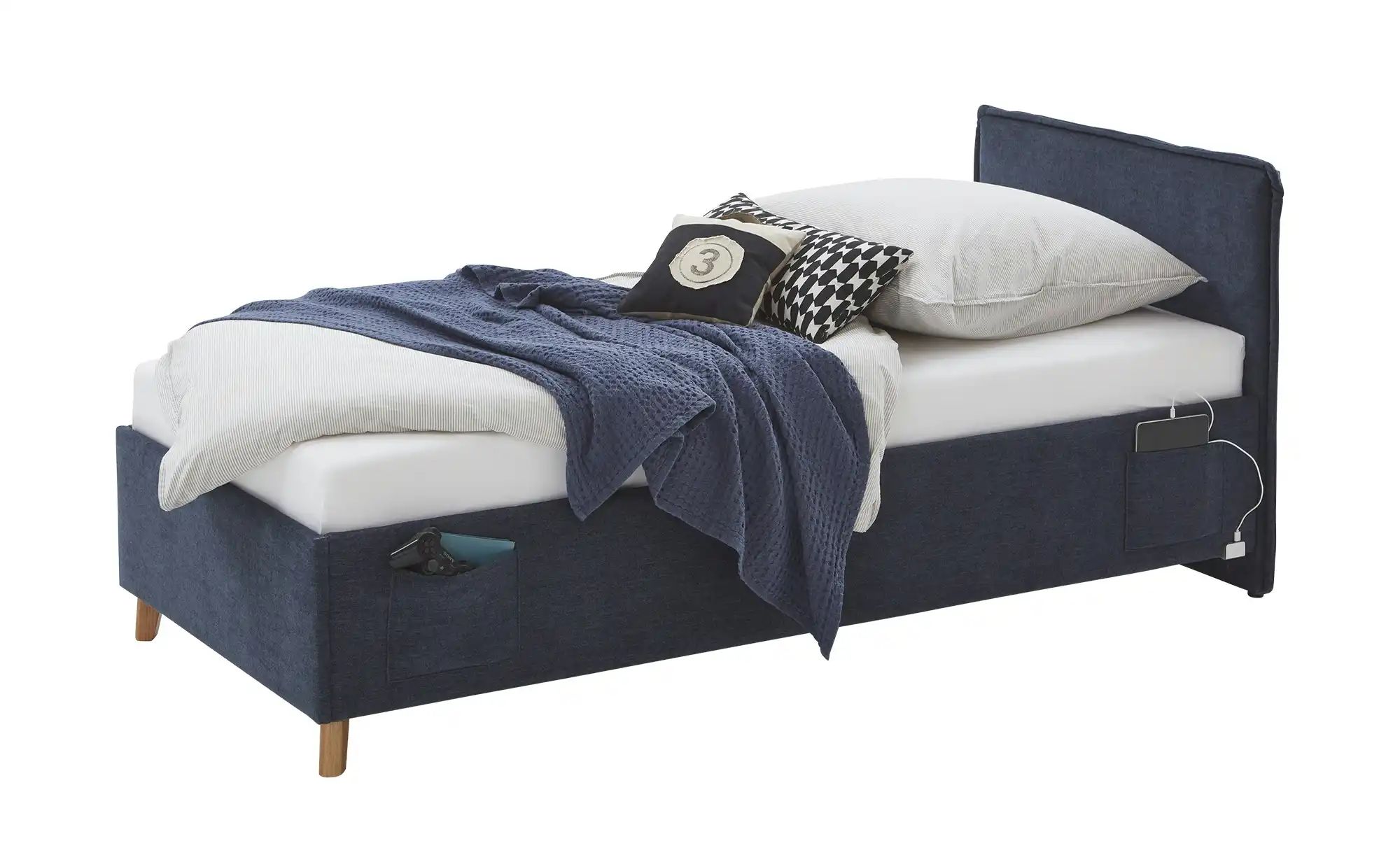 Polsterbett mit trendiger Kederumrahmung Fun  blau  Maße (cm): B: 103 H: 90 | 04255718404091