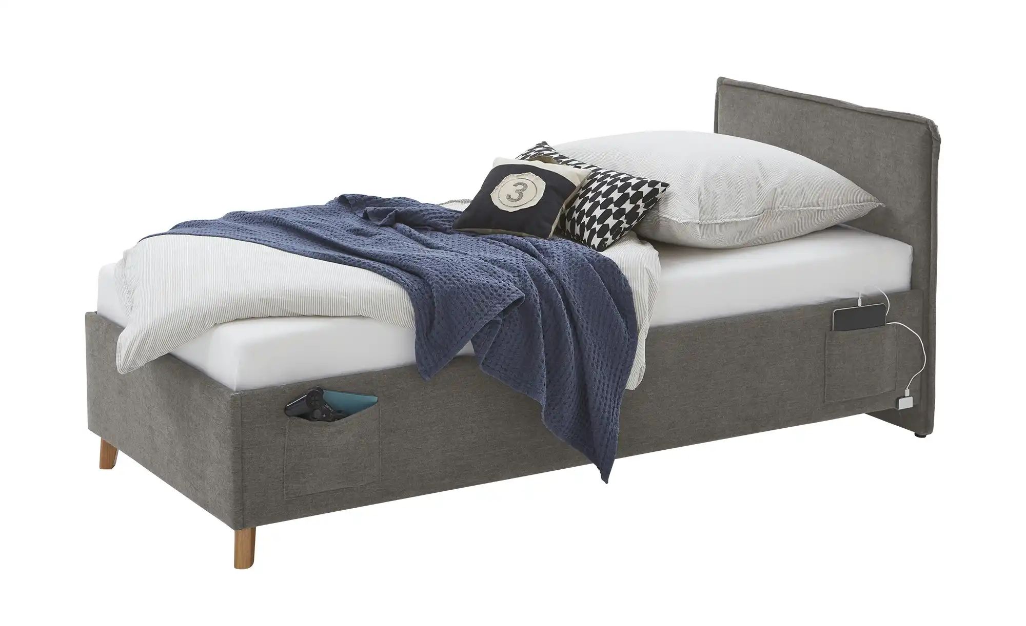 Polsterbett mit trendiger Kederumrahmung Fun  grau  Maße (cm): B: 103 H: 90 | 04255718404107