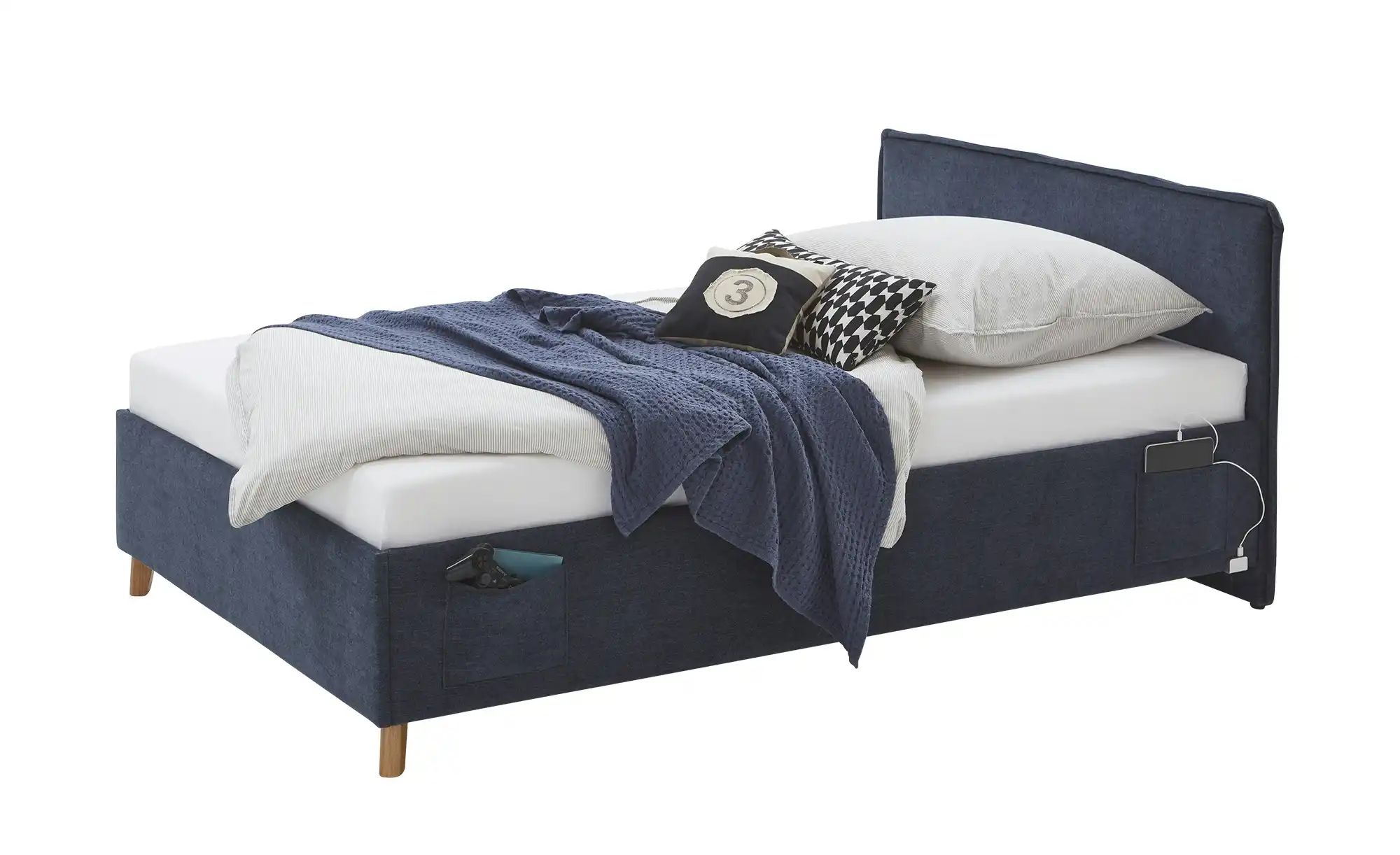 Polsterbett mit trendiger Kederumrahmung Fun  blau  Maße (cm): B: 133 H: 90 | 04255718404138