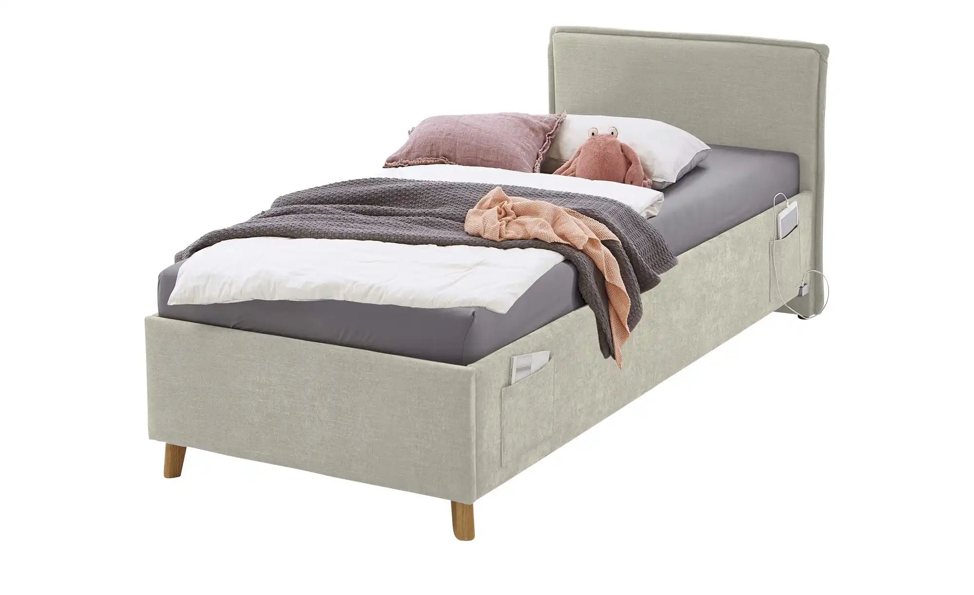 Polsterbett mit trendiger Kederumrahmung Fun  beige  Maße (cm): B: 103 H: 90 | 04255718404312