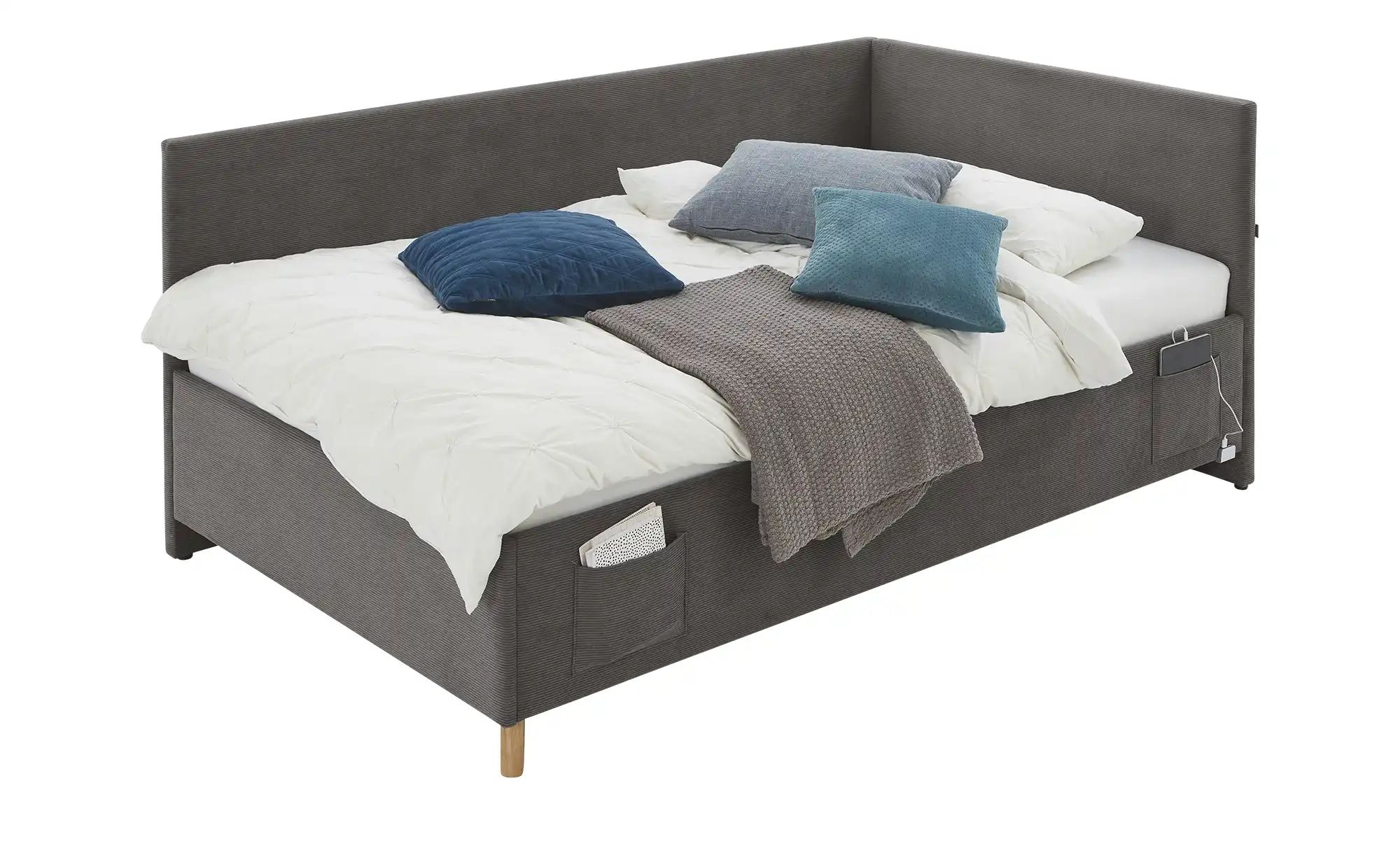 Polsterbett in Cord Cool  grau  Maße (cm): B: 100 H: 90 | 04255718403742