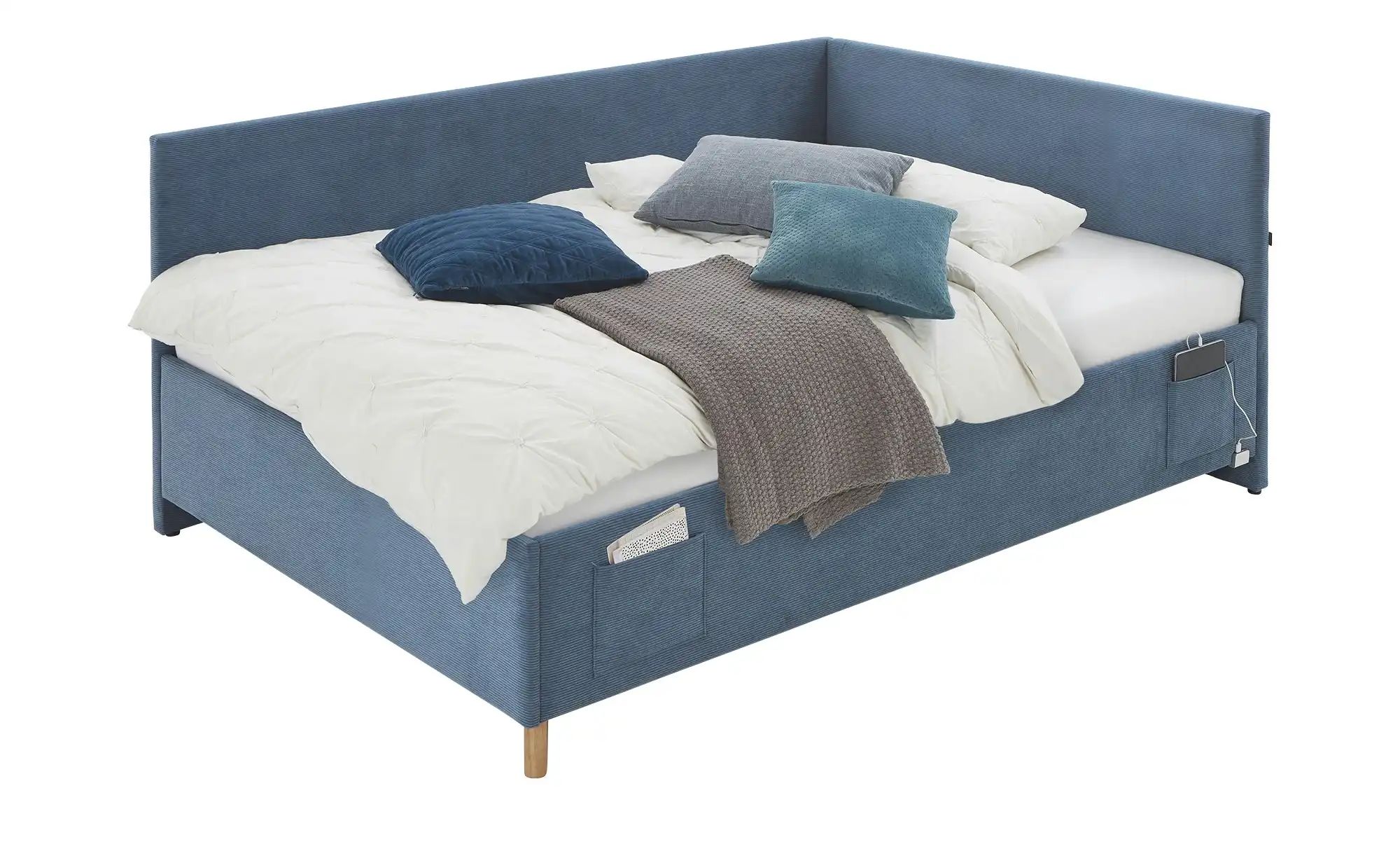 Polsterbett in Cord Cool  blau  Maße (cm): B: 150 H: 90 | 04255718403810