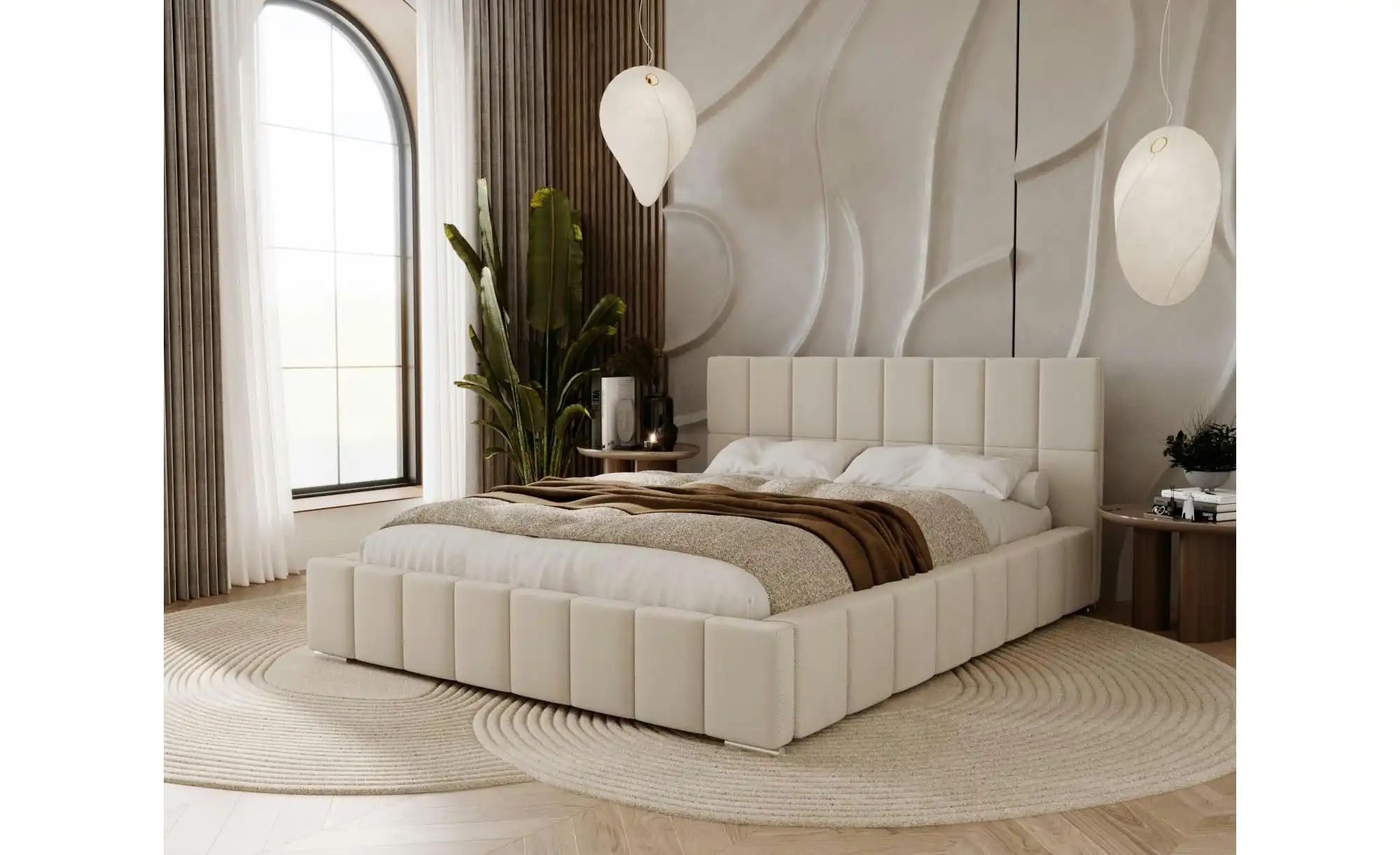 Polsterbett mit Stauraum  Ayr ¦ beige ¦ Maße (cm): B: 155 H: 100 Betten > P günstig online kaufen