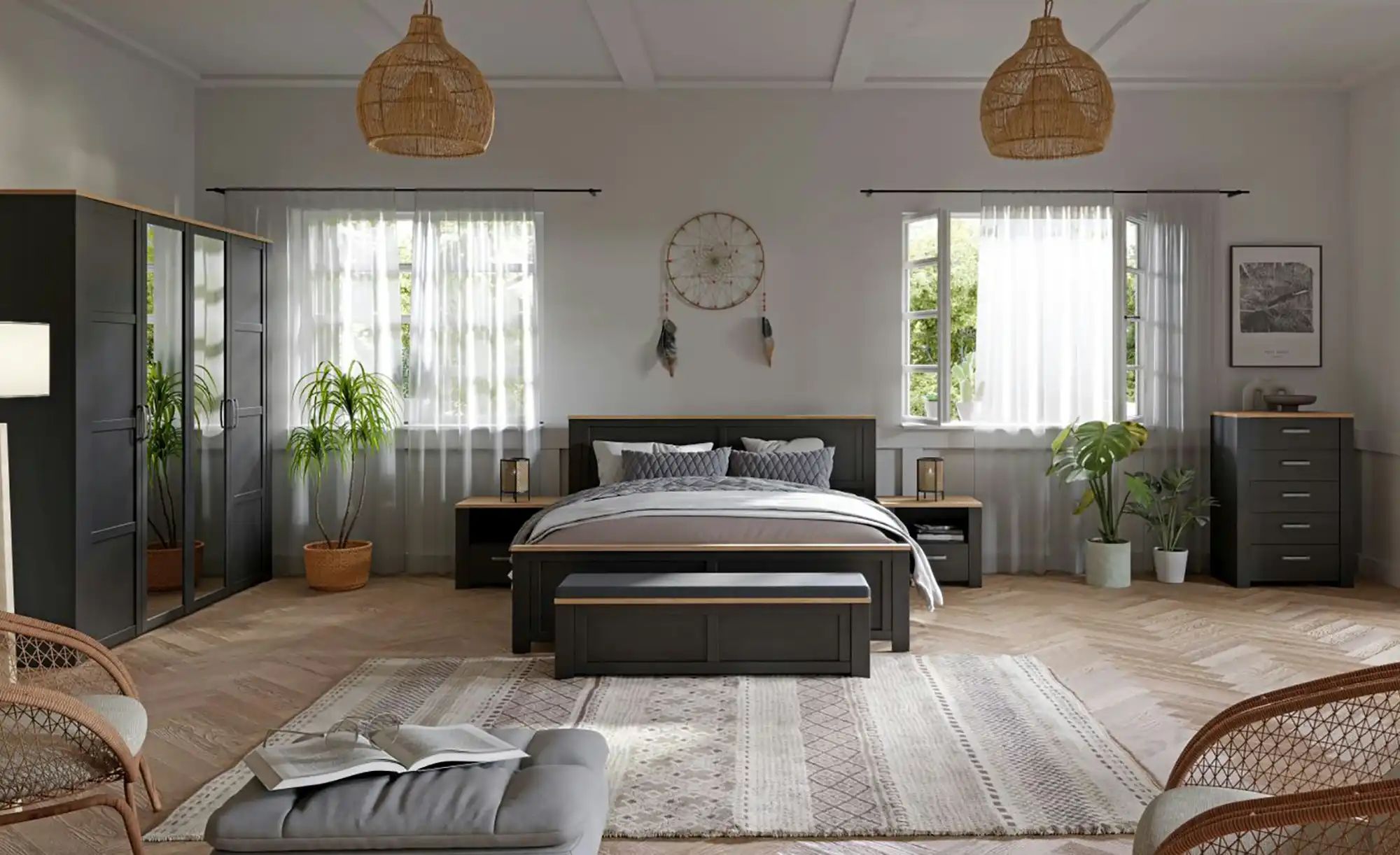 Doppelbett  Toneo ¦ schwarz ¦ Maße (cm): B: 198 H: 103 Betten > Bettgestell günstig online kaufen