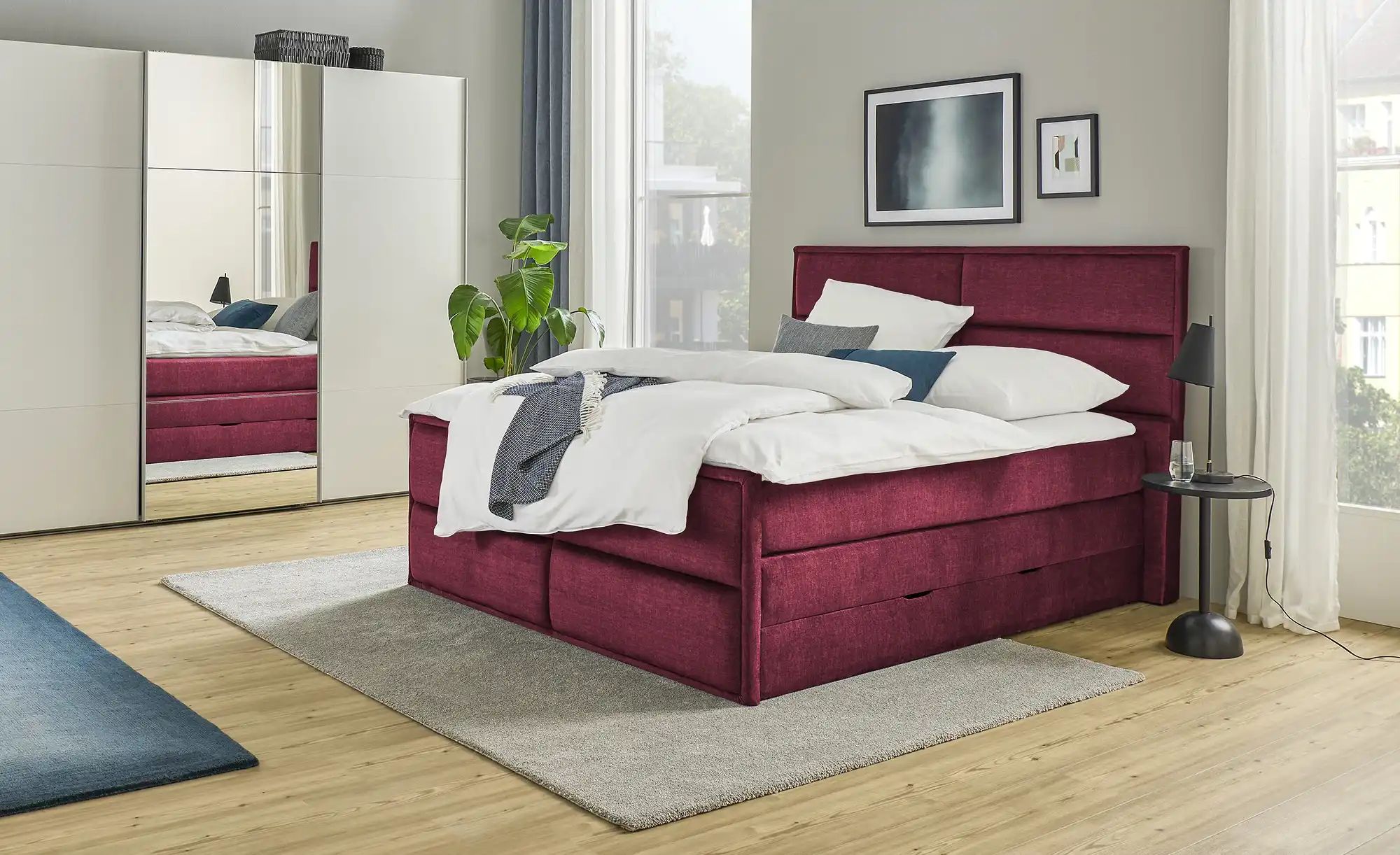 uno Boxspringbett mit Bettkasten Crocco ¦ rot ¦ Maße (cm): B: 197 H: 136 Be günstig online kaufen